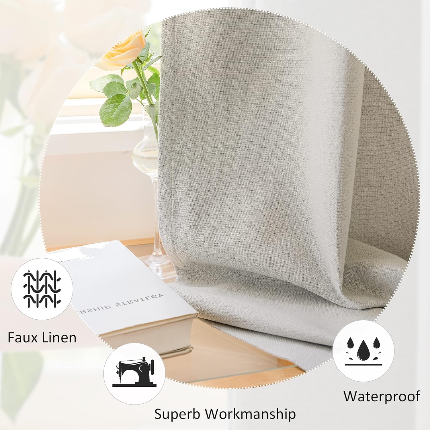 HUTO Cortina plisada opaca completa con alzapaños, cortina de lino sintético extra ancha para patio, dormitorio, sala de estar, abedul blanco, 84