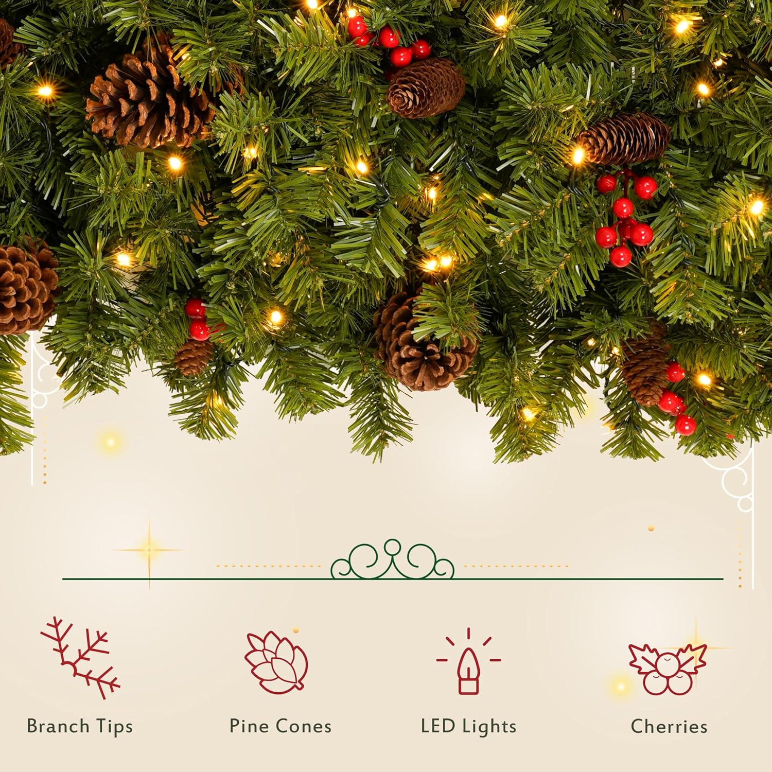Árbol de Navidad, árbol de Navidad colgante boca abajo de 6 pies, árbol de Navidad colgante del techo, árbol de Navidad con 300 luces LED blancas