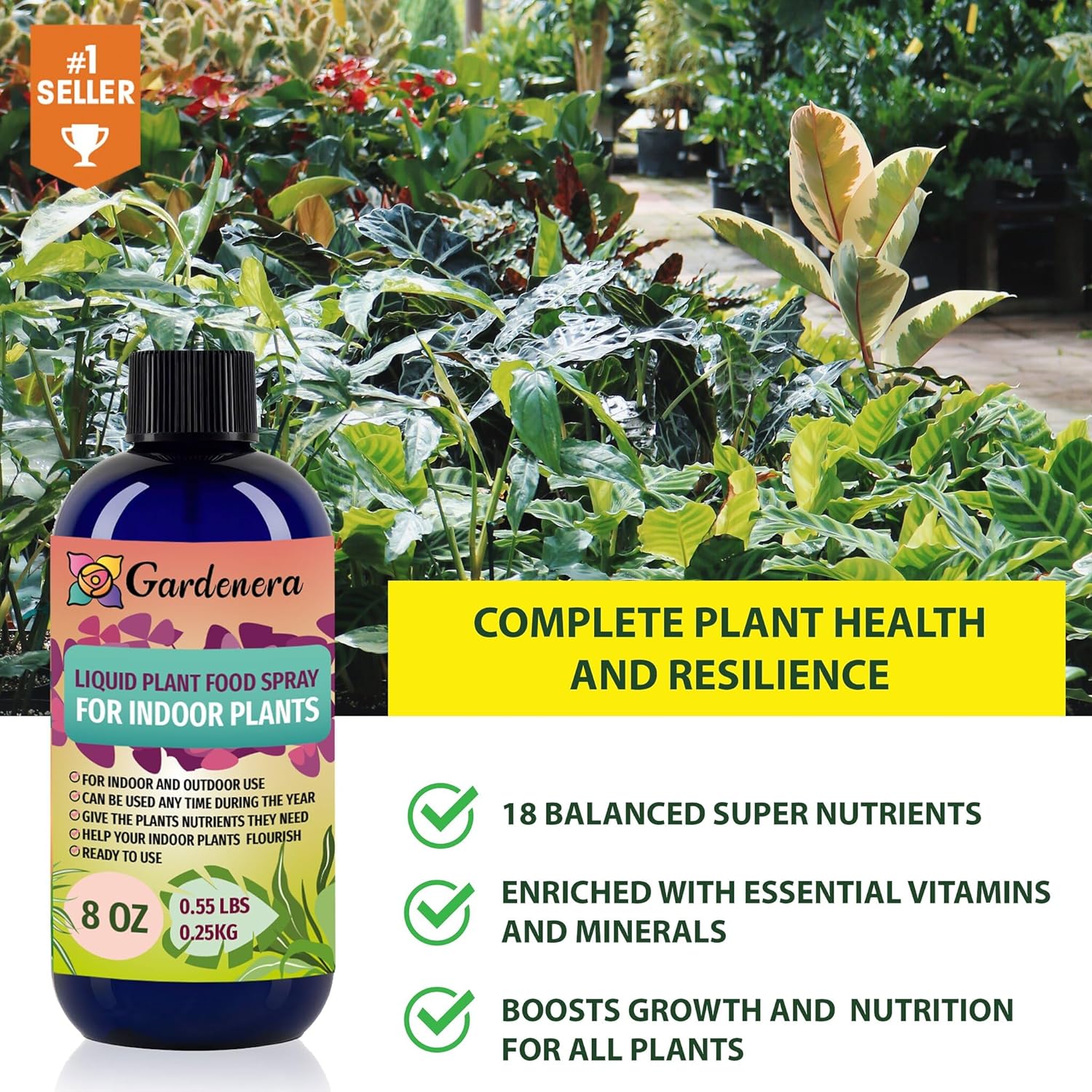 Gardenera Superalimento para el crecimiento de plantas para orquídeas con 18 vitaminas y minerales esenciales, fertilizante orgánico para plantas,
