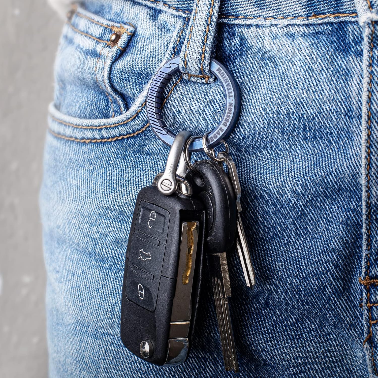 FEGVE Carabiner Keychain Clip with 2 Key Rings, Titanium Quick Release Keychain Small Carabiner Clip for Keys