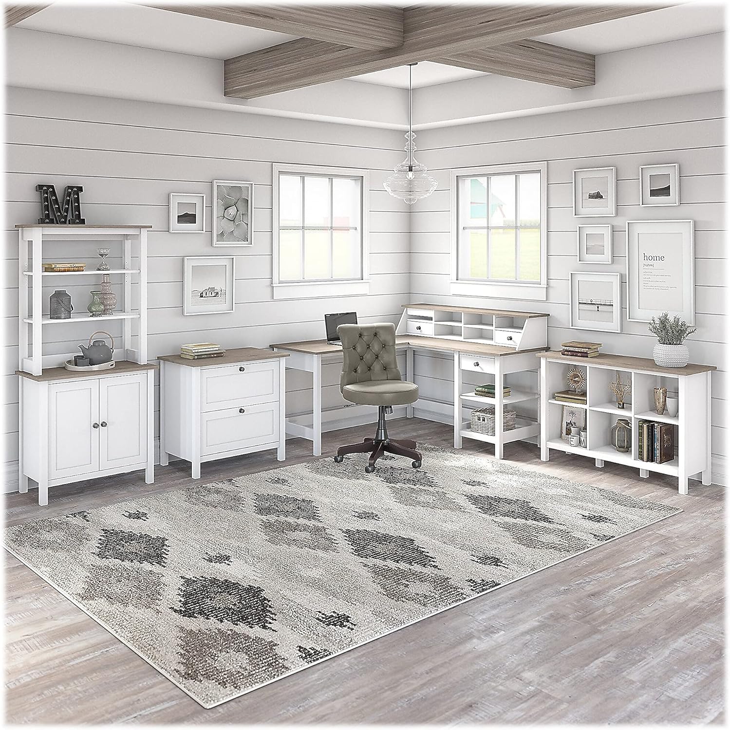 Bush Furniture Mayfield 30, armario de almacenamiento con 2 estantes, blanco purogris Shiplap (MAS131GW2-03)