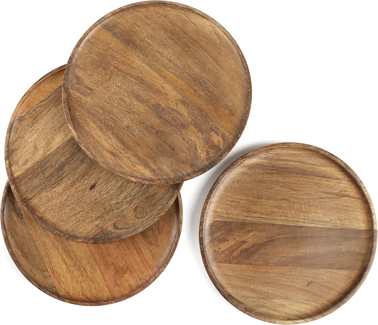 Juego de 4 platos redondos de madera de mango, de 9 pulgadas para servir embutidos, sushi, postre, pan de madera, tabla de servir charcutería para