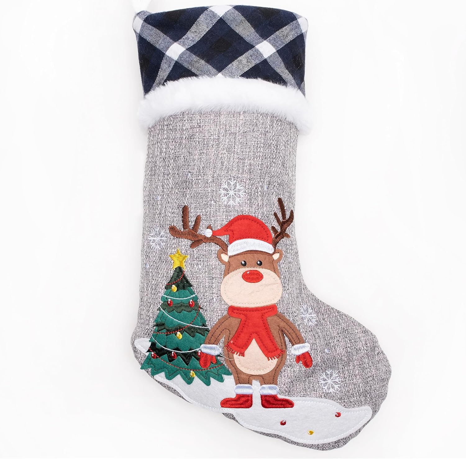 GEX Medias de Navidad personalizadas 2023 de 21 pulgadas, nombres bordados, de arpillera gris y azul, búfalo, piel sintética, lindo patrón para