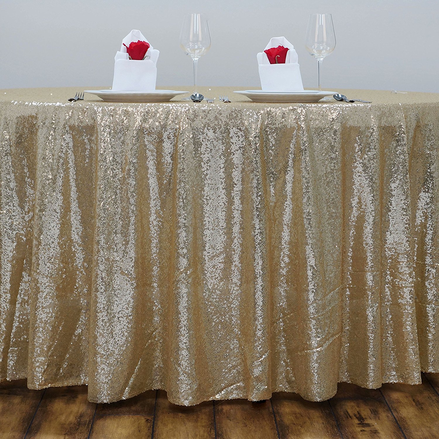 BalsaCircle Mantel redondo de lentejuelas champán de 120 pulgadas para bodas, fiestas, pasteles, postres, eventos, mantelería