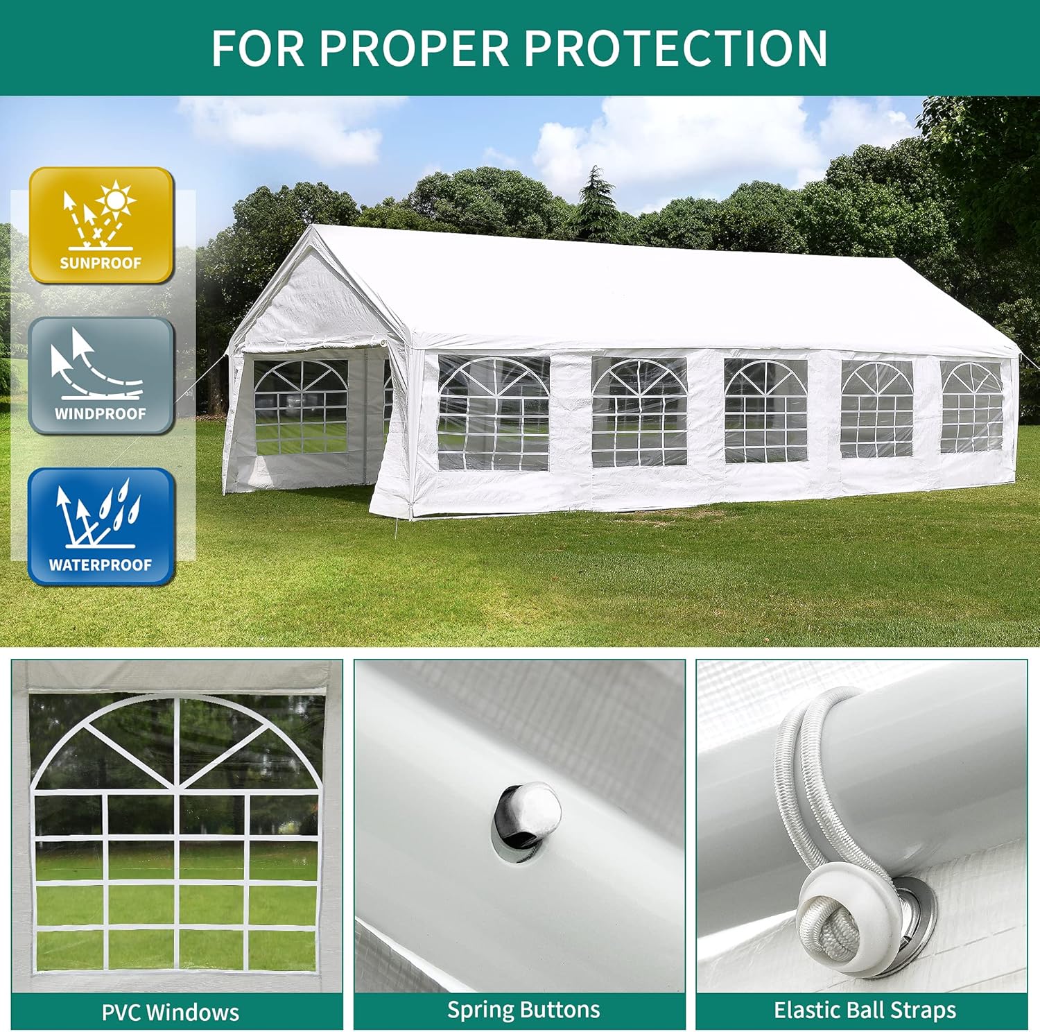 YITAHOME Tienda de campaña para fiestas de 16 x 32 pies, resistente al aire libre, carpa para eventos, carport de acero galvanizado mejorado con