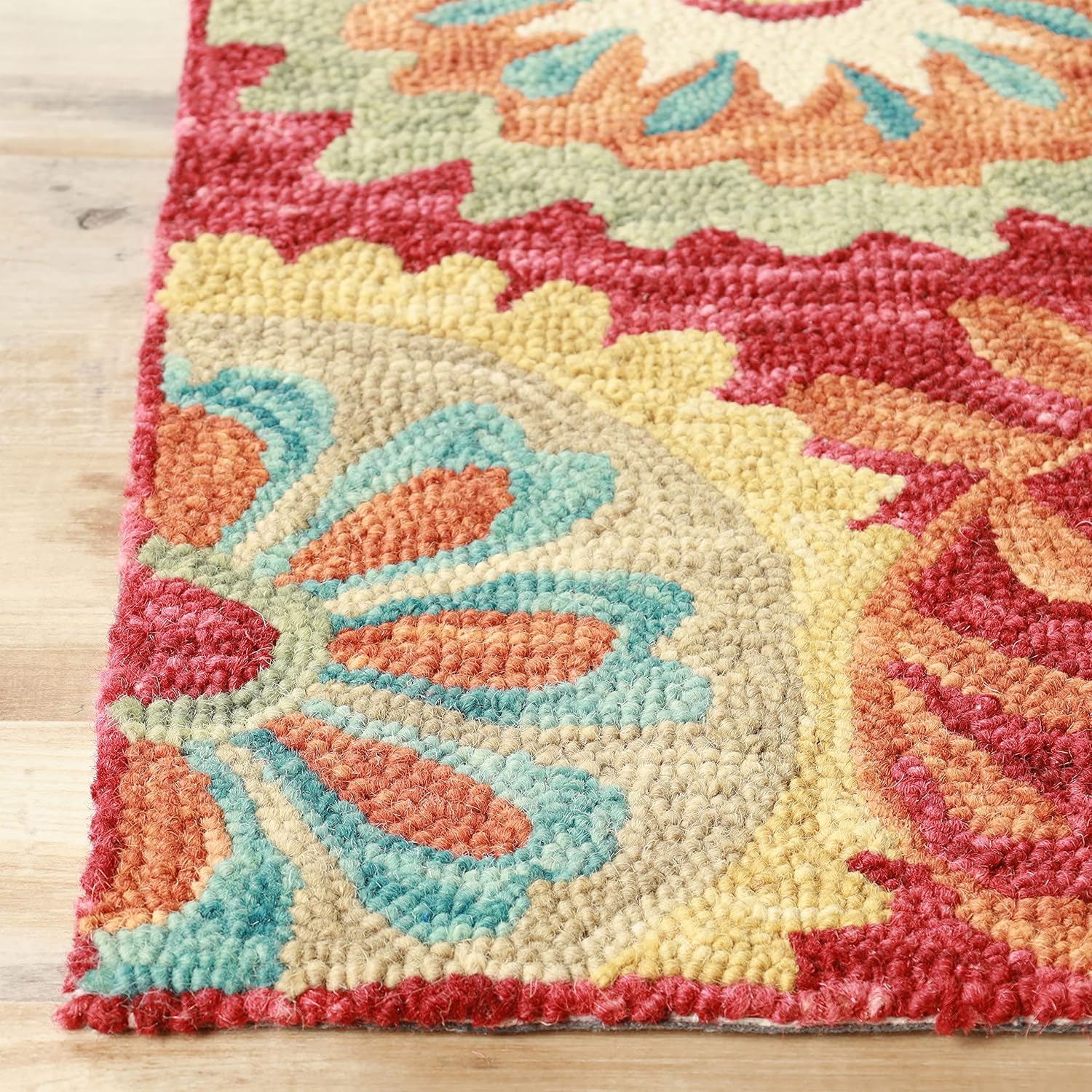 Superior Floral Medallion Eclectic Modern Country Cottage Alfombra de lana hecha a mano hecha a mano para interiores, óxido, 2 pies 5 pulgadas de