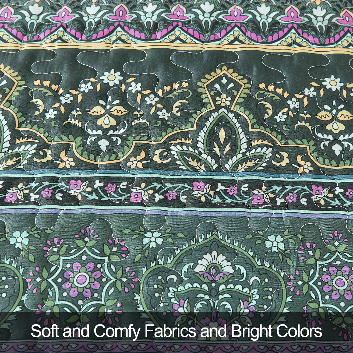 WONGS BEDDING Colcha bohemia tamaño King, edredón bohemio verde King, colcha de microfibra ligera para decoración de cama para todas las estaciones,
