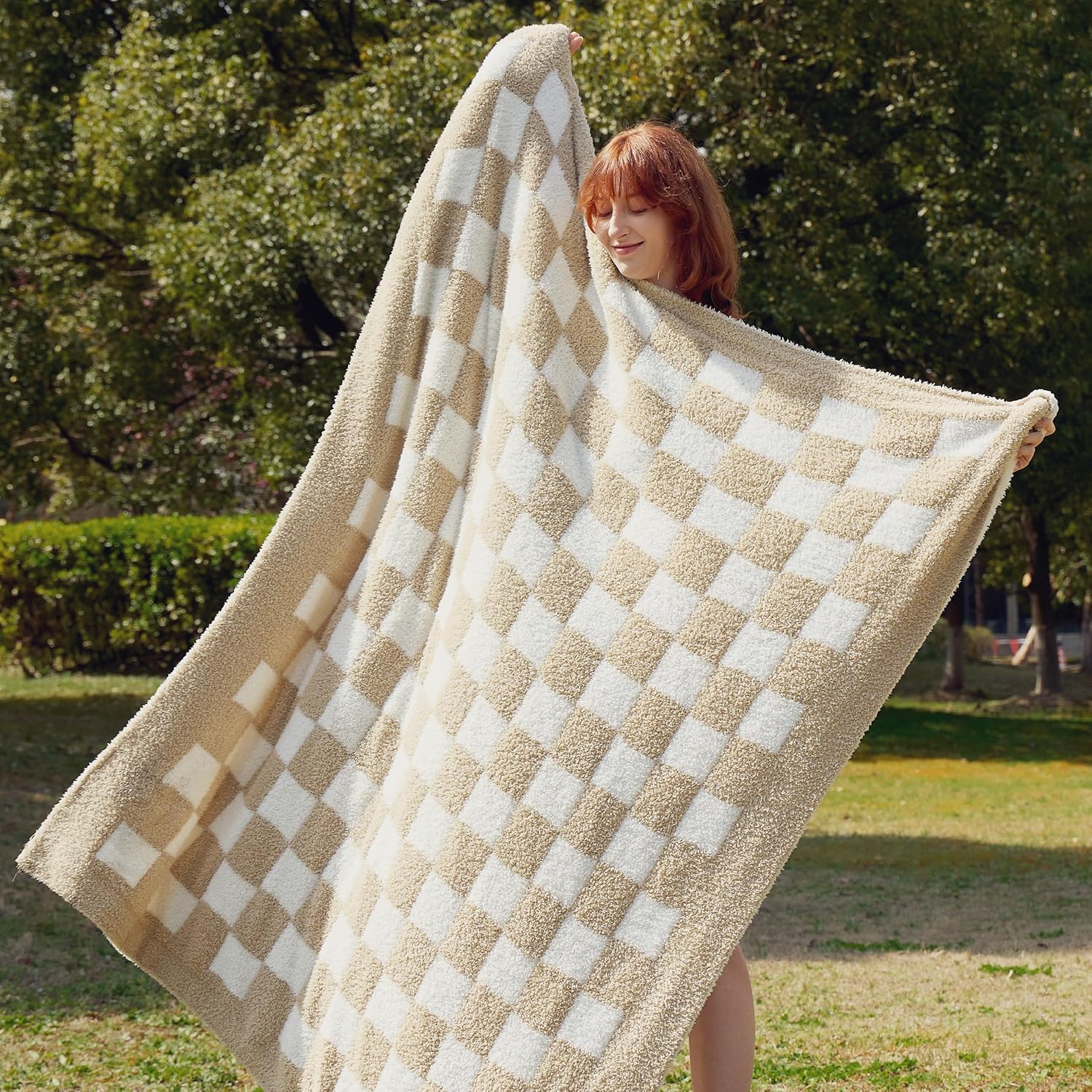 Bedsure Manta a cuadros  Manta de punto súper suave, cálida, acogedora, esponjosa, ligera, para sofá, cama (50 x 60 pulgadas)