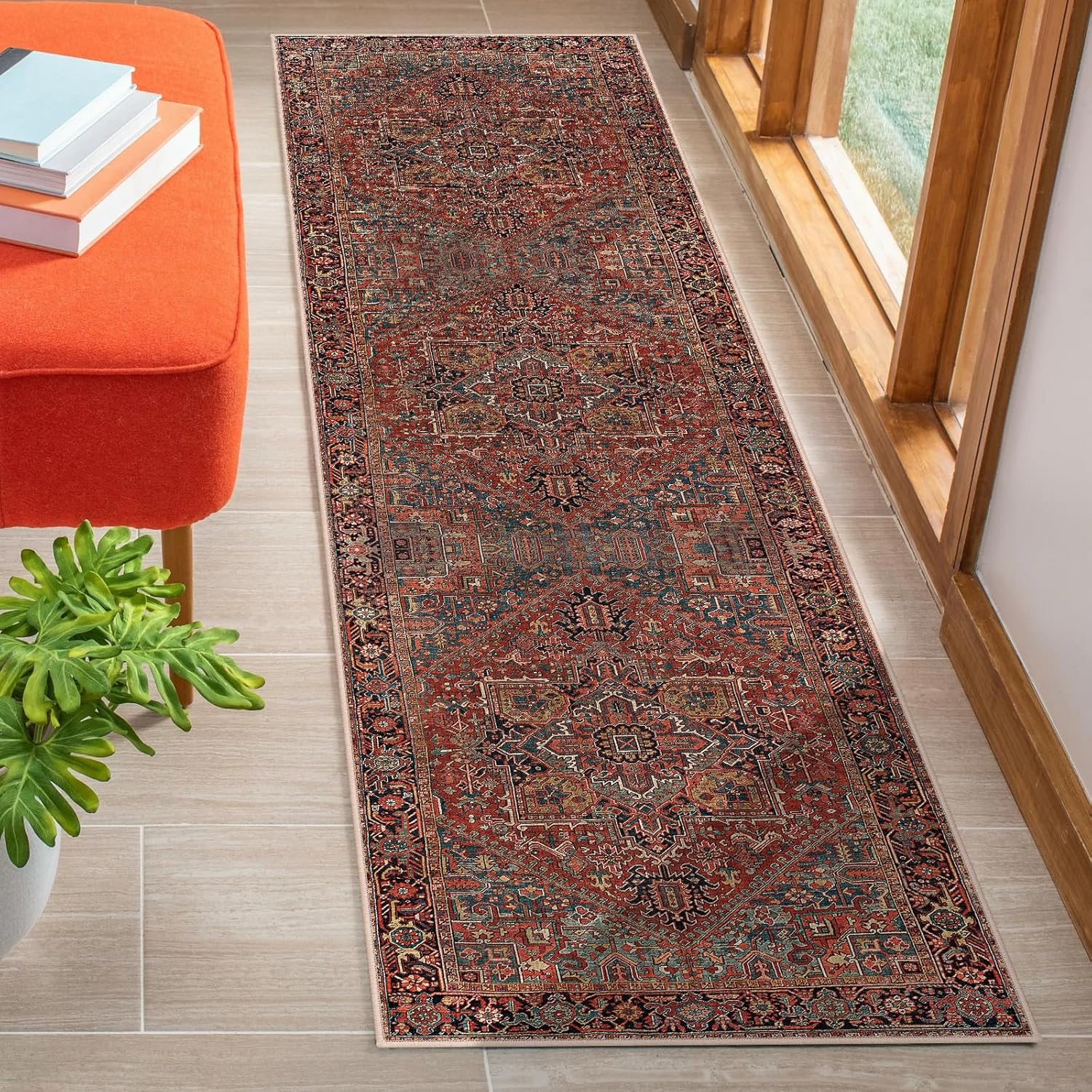 Alfombra de pasillo de 2 pies 6 pulgadas x 8 pies, alfombra vintage de cocina, suave, antideslizante, lavable, con respaldo de goma, alfombra