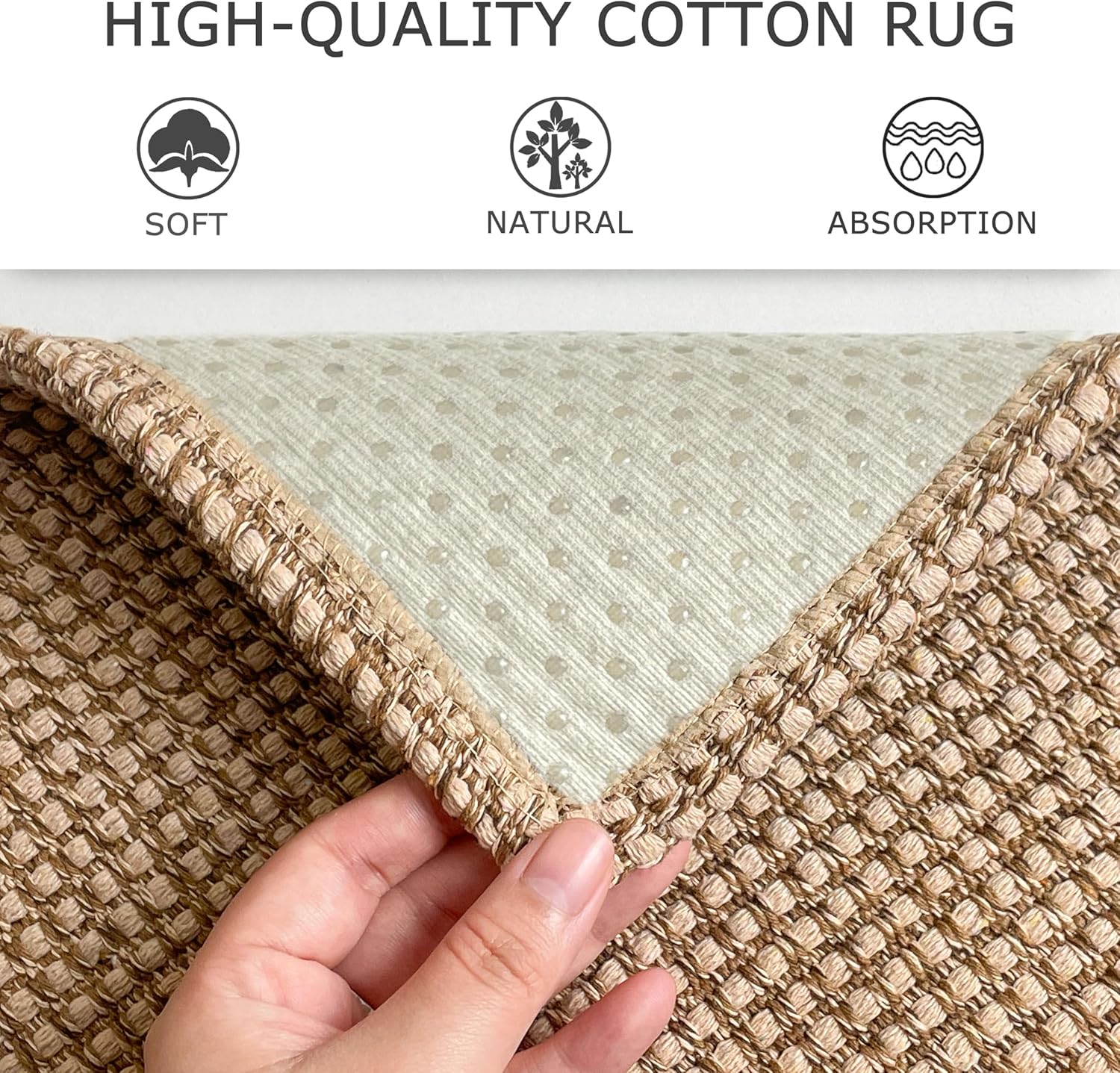 KOZYFLY Alfombras bohemias lavables de 4 x 6 pies para dormitorio, con parte trasera de goma natural, alfombras trenzadas de algodón para el suelo,