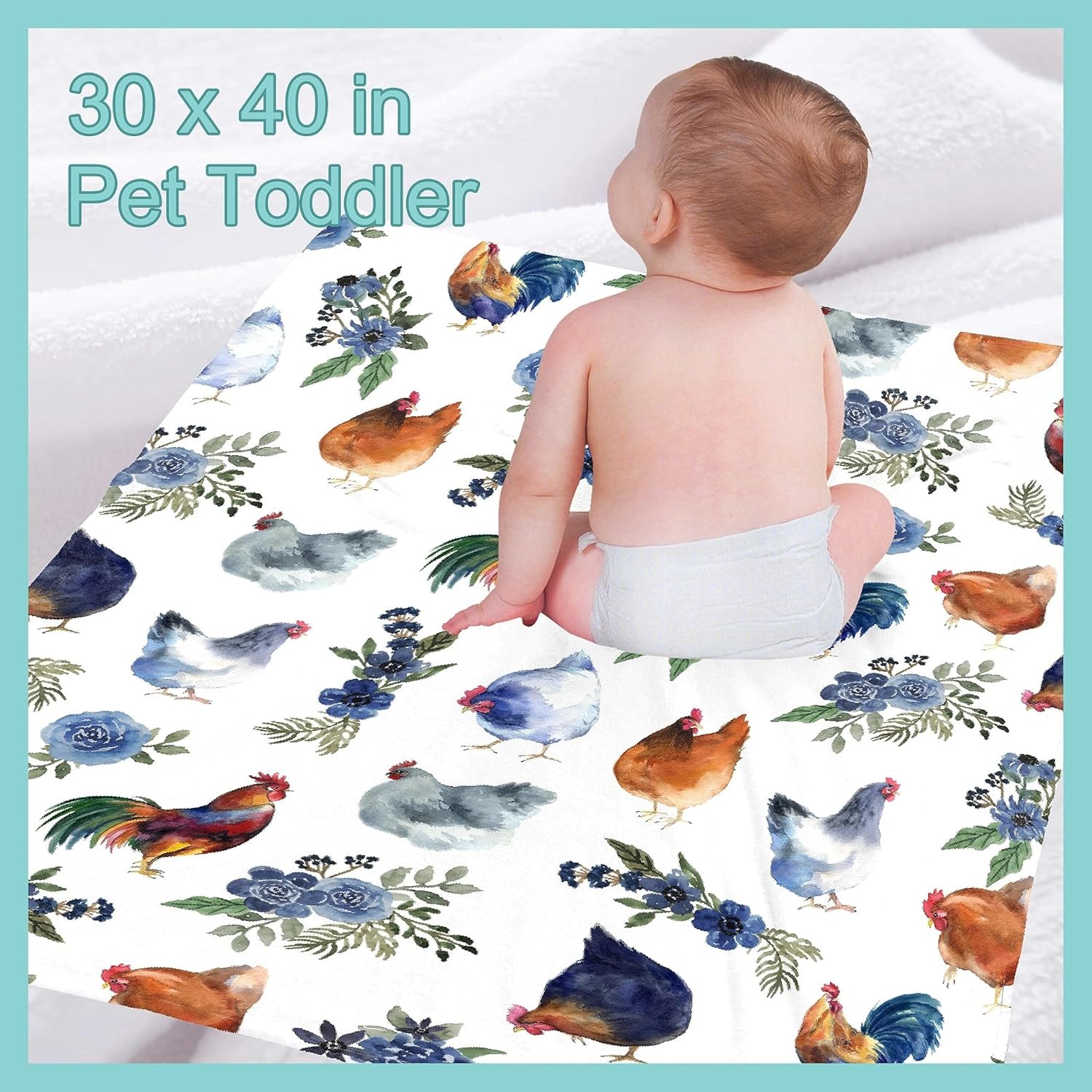 Manta floral de pollo, acogedora, suave y ligera, manta de franela para cama, sofá, viajes, todas las estaciones, pequeña de 50 x 40 pulgadas, para