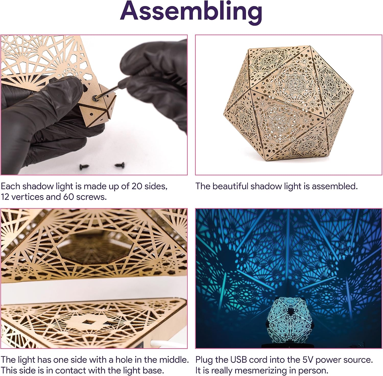Jabihome Hyperi Lámpara de sombra RGB, luz nocturna geométrica, arte de mandala espiritual sagrado, linterna de sombra, decoración LED de madera,