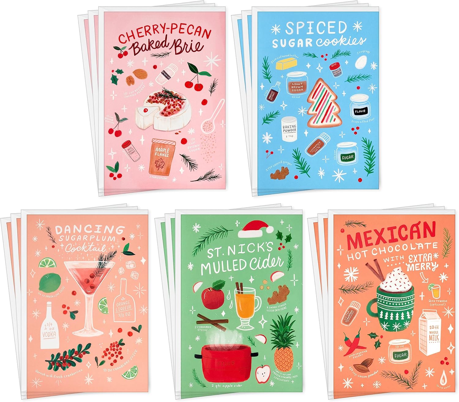 Hallmark Surtido de tarjetas navideñas en caja con recetas navideñas (15 tarjetas con sobres)