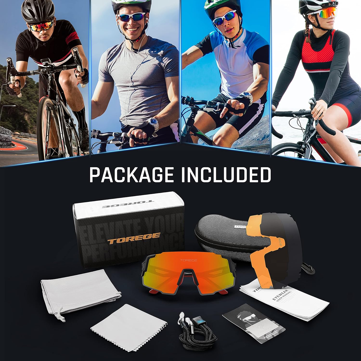 TOREGE Gafas de sol deportivas polarizadas con 3 lentes intercambiables para hombres y mujeres, gafas de béisbol TR65