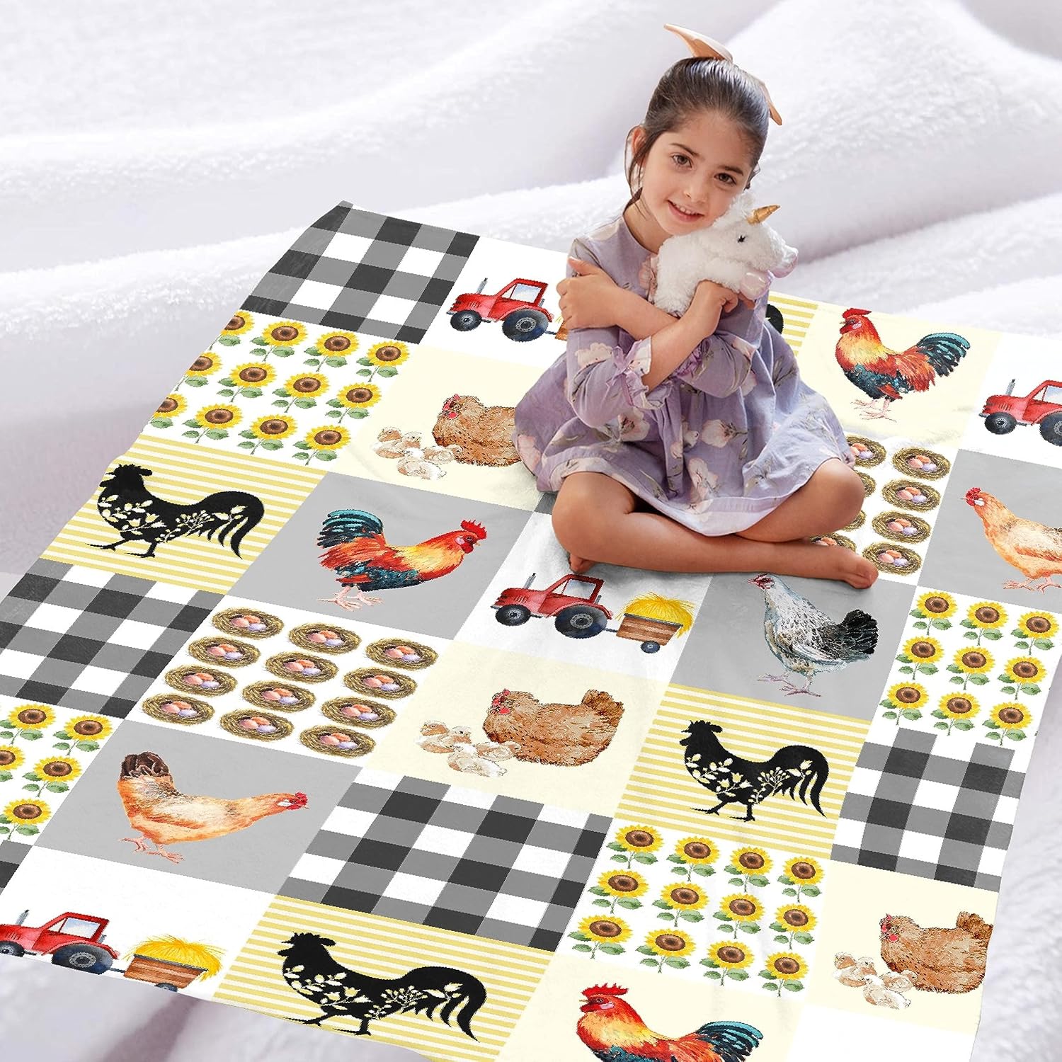 Manta de franela de pollo de granja, acogedora, suave y ligera, para cama, sofá, viajes, todas las estaciones, pequeña de 50 x 40 pulgadas, para