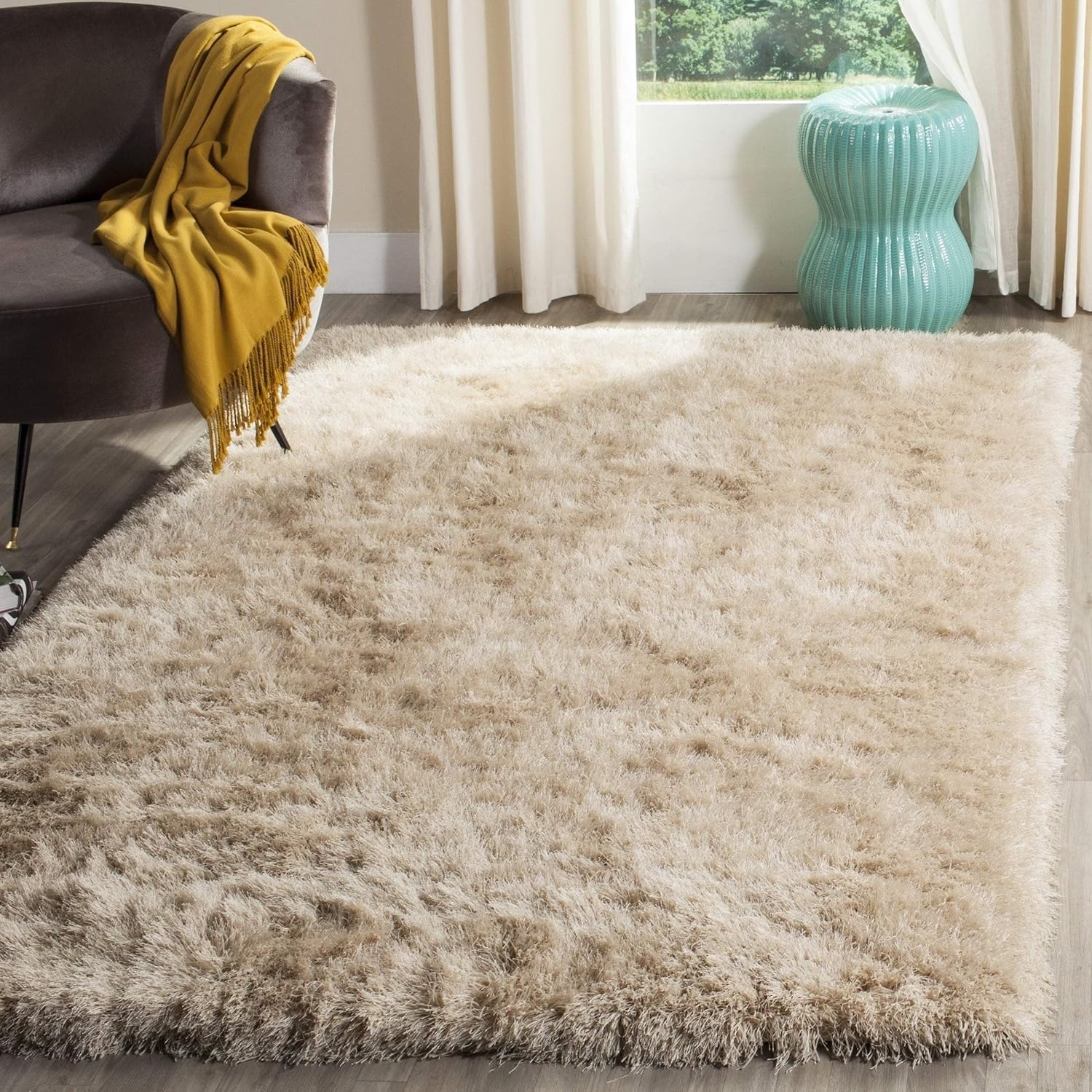 Safavieh, tapete Venice Shag Collection SG256C, de poliéster, hecho a mano, color champaña, Polipropileno, Champán