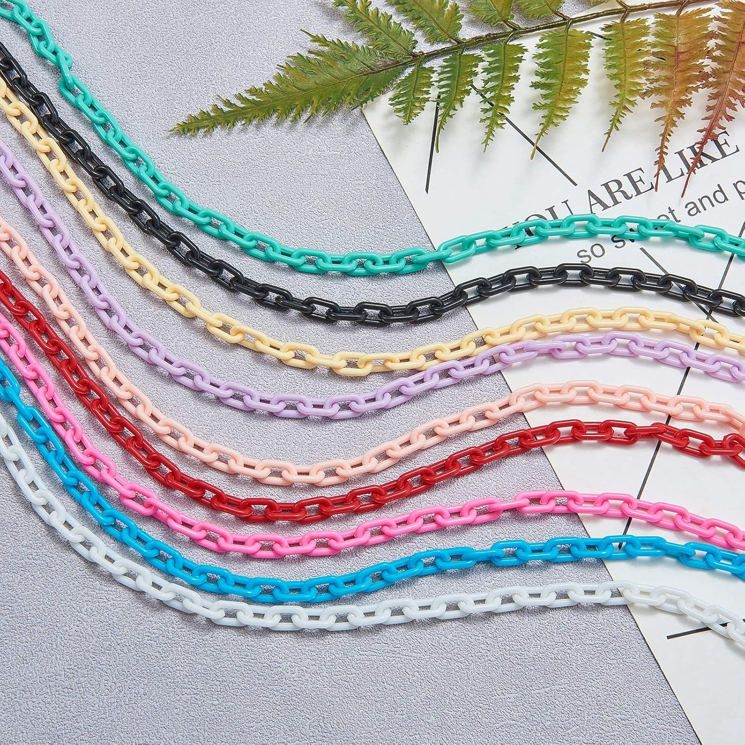 LiQunSweet Cadenas de plástico ABS de 10 colores, ovaladas de 0.315in de grosor, para hacer joyas, hamaca, jaulas de pájaros, bolsa, gafas, correa