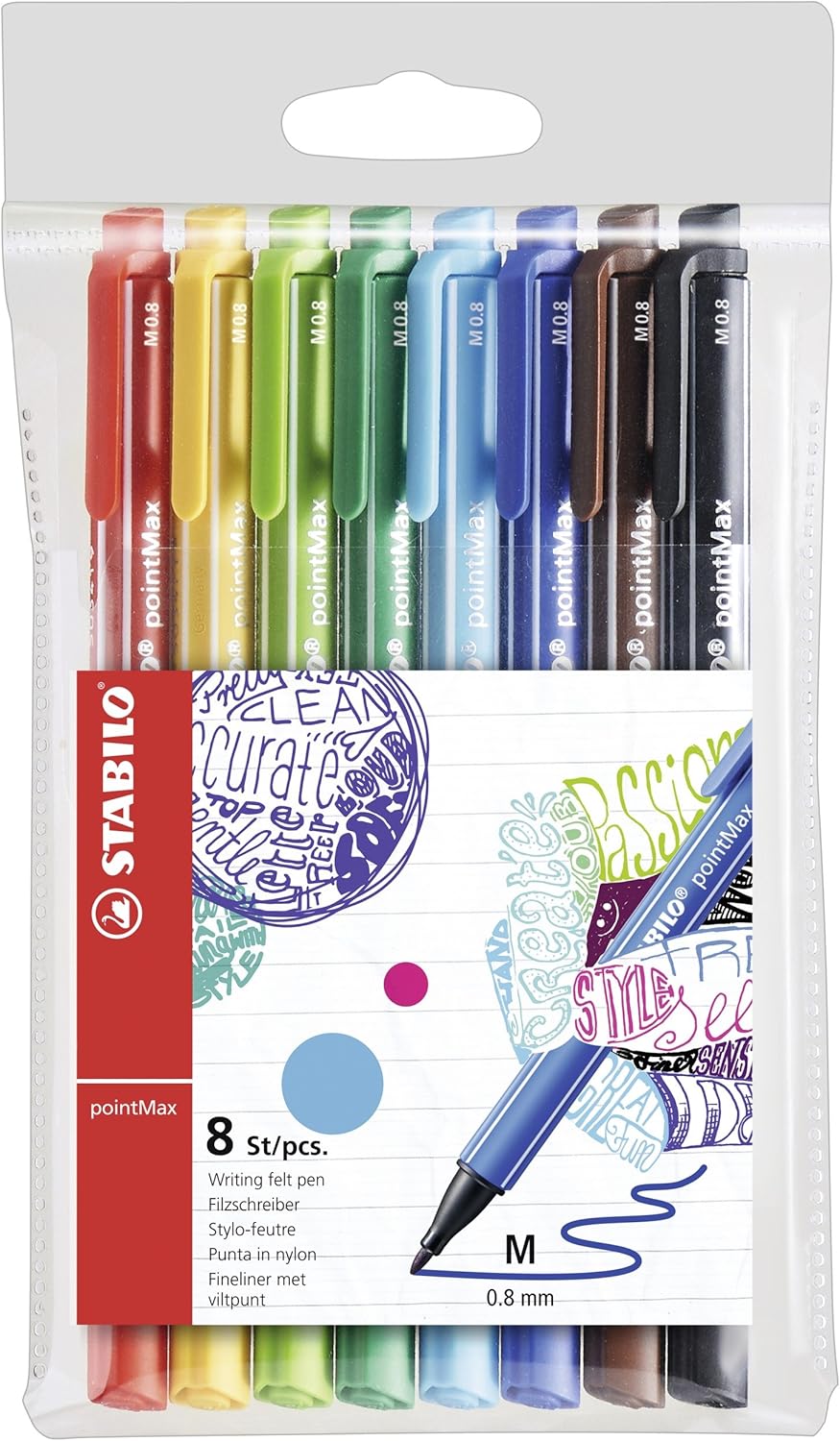 STABILO Fineliner pointMax – Pack de 8 – Colores surtidos