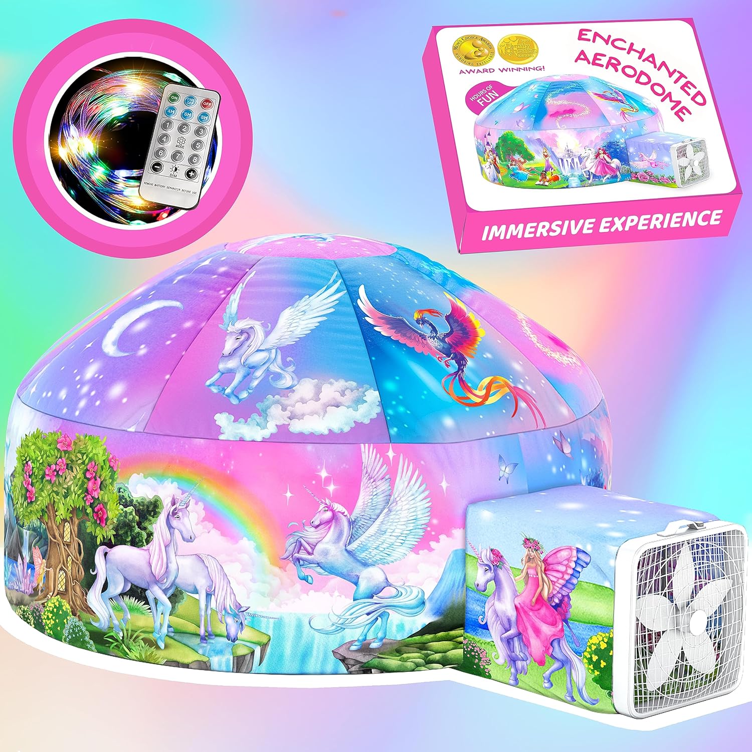 W&O Enchanted Aerodome con luces LED – Fuerte de tienda de campaña inflable para niños – Tienda de campaña de princesa para niñas – Tienda de
