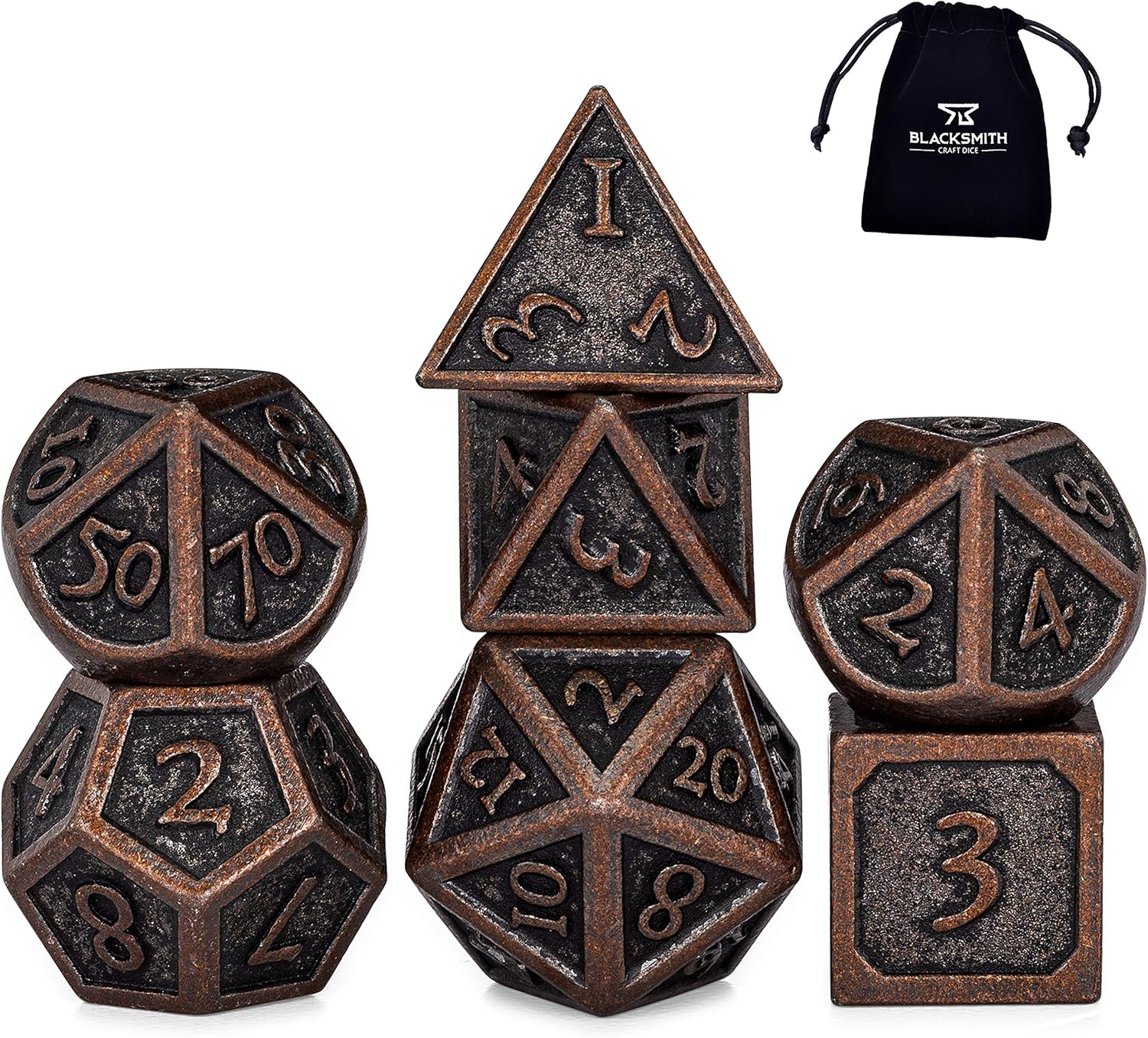 Juego de dados de metal DND, 7 piezas, juego de dados de metal indestructibles con bolsa de dados juego de dados D&D (juego de dados de mazmorras y