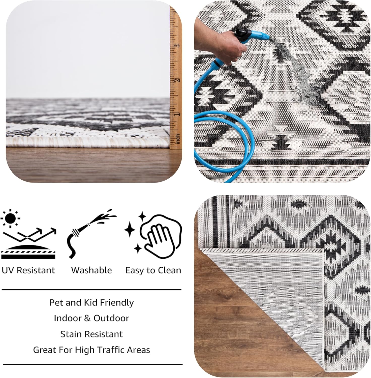 Keen Home Design Alfombra de exterior lavable de 5 x 8 pies para interiores y exteriores, para patio, balcón, cocina, jardín, playa, terraza y