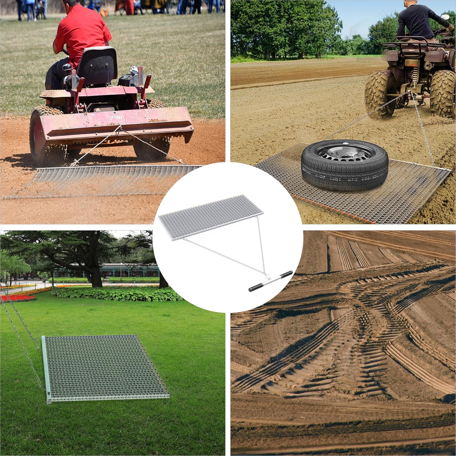 YITAMOTOR Alfombrilla de arrastre duradera de 6 x 3 pies ATV UTV resistente de zinc y malla de acero para nivelación de superficie de campo para