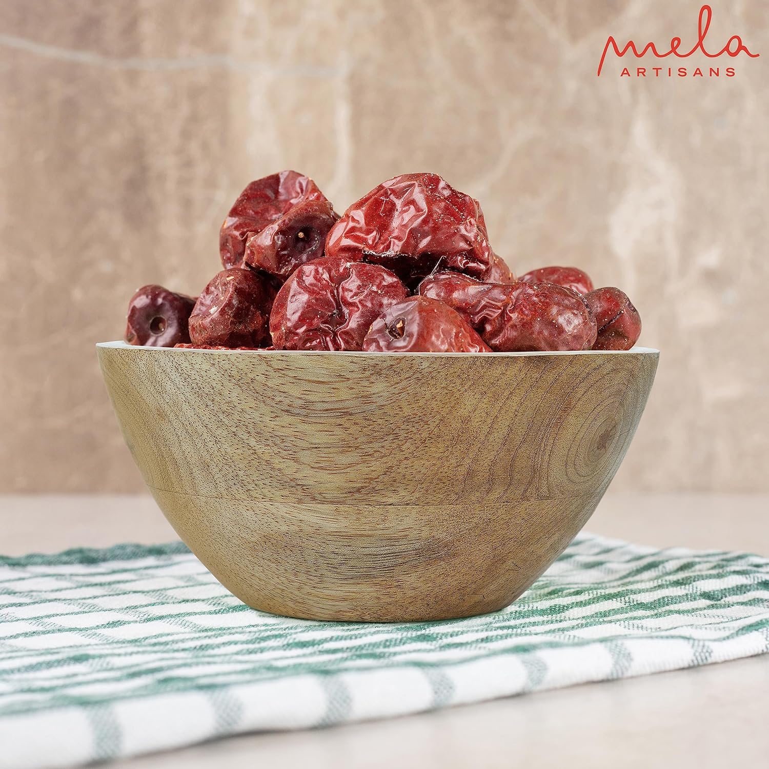 Mela Artisans Ensaladera pequeña de madera de 6 pulgadas, cuenco para servir frutas, cereales, aperitivos y mezcla, cuencos decorativos para cocina