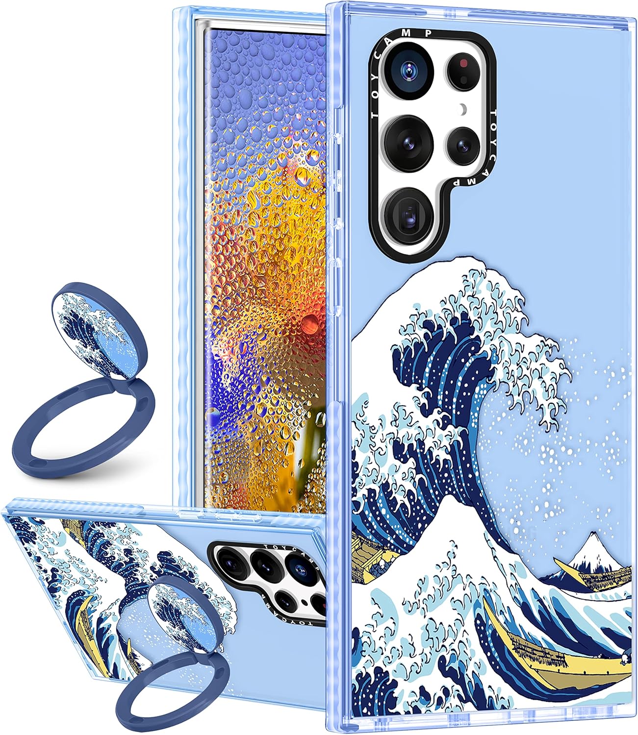 Toycamp Funda para S23 Ultra con soporte de anillo, bonito diseño de olas de mar para mujeres, niñas, niños y adolescentes para S23 Ultra, bonita