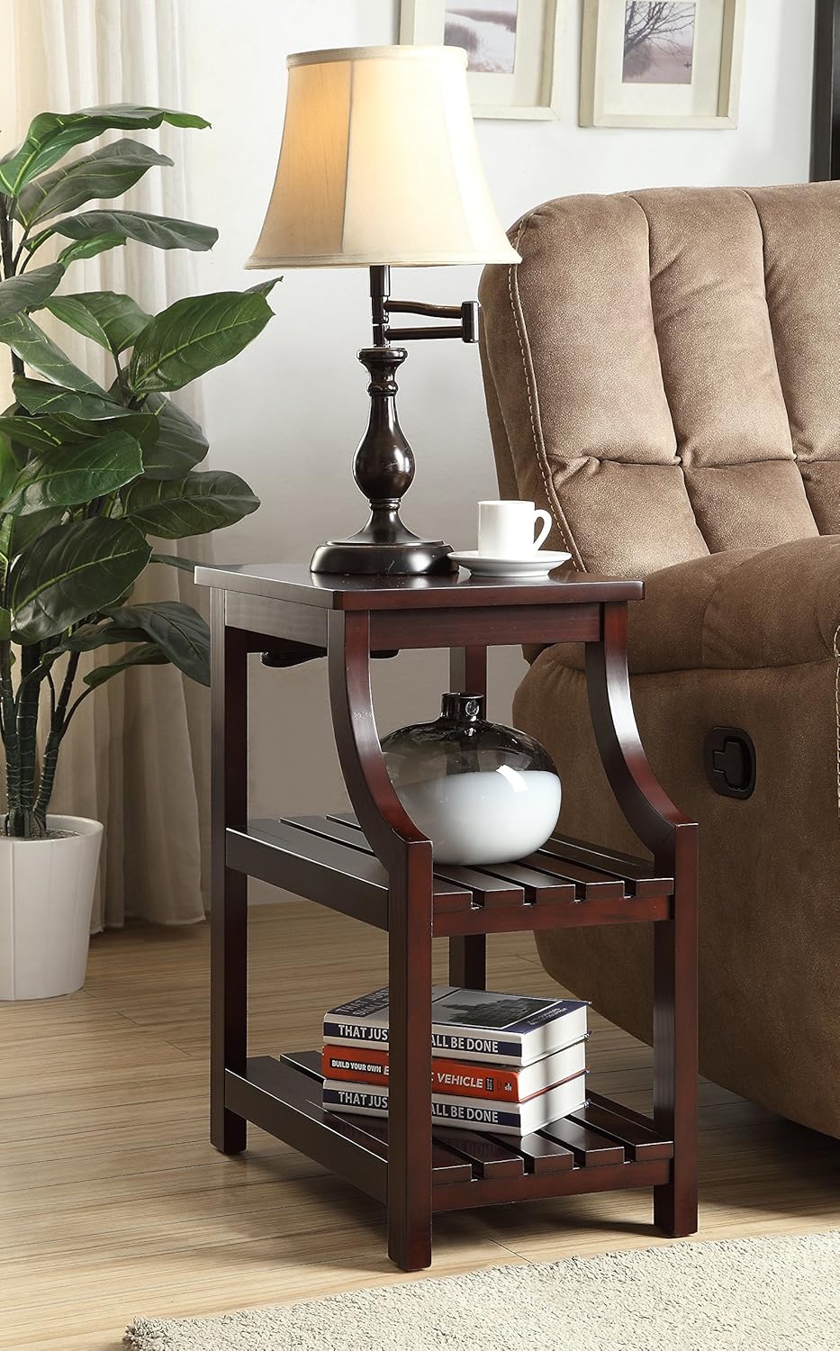 Acme Wasaki – Mesa auxiliar de madera con 2 estantes en color espresso