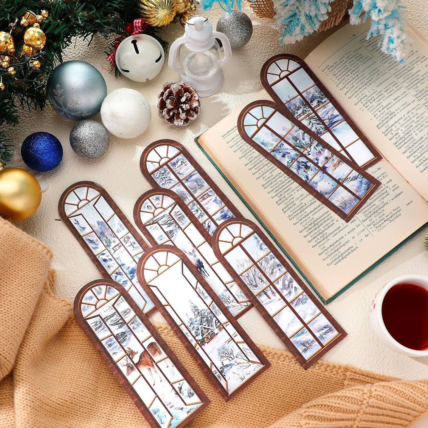 Qeeenar 48 marcadores rústicos de invierno para mujeres, marcadores de libros de nieve de invierno para mujeres, marcadores de Navidad, árbol de