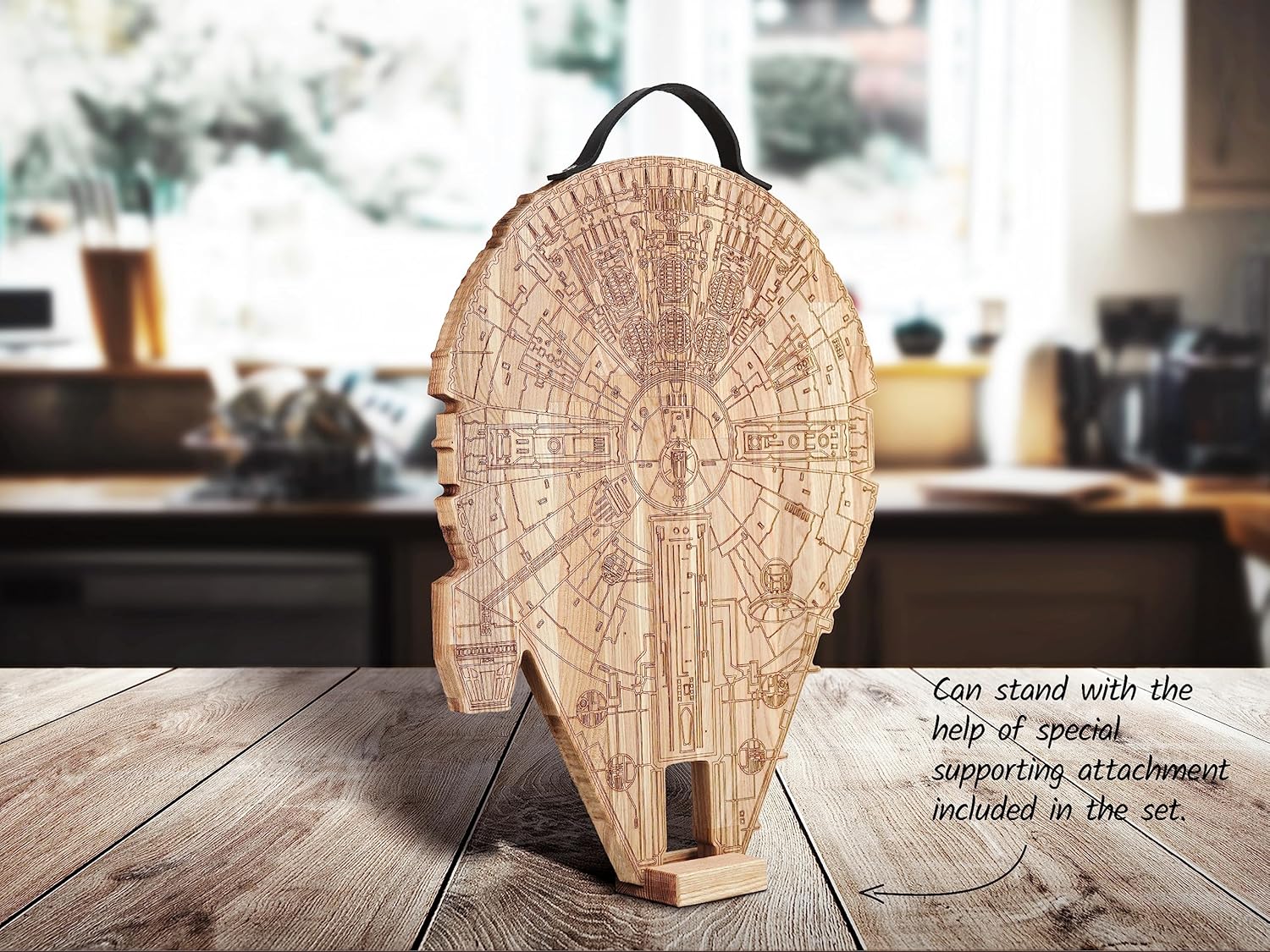 Millennium Falcon Cutting Board For Kitchen, Large Wood Chopping Board Set With Handle And Stand, Charcuterie Cheese Board With Holder, All-in-one