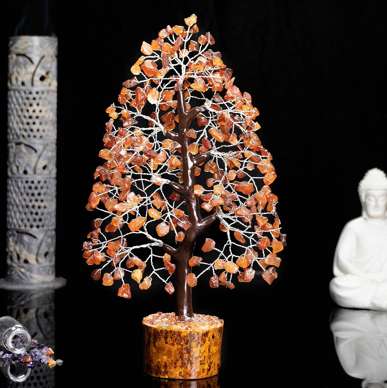 SHAWN Figura de árbol de piedras preciosas de cornalina de Feng Shui, bonsái de buena suerte, reiki, cristales curativos, decoración, escultura de