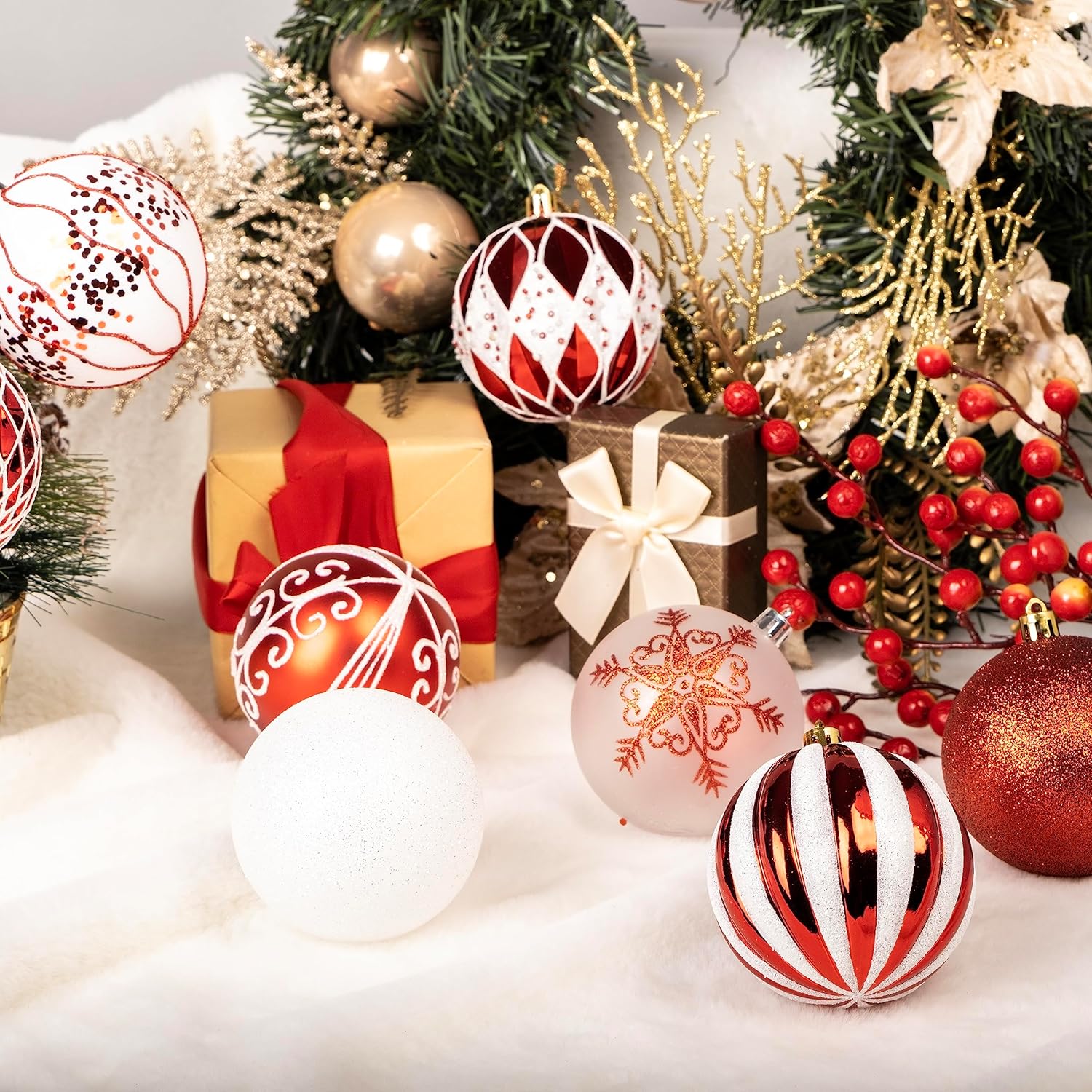 Adornos de bola de Navidad, 16 piezas para adornos de árbol de Navidad de 3.15 pulgadas, irrompibles, decoración de árbol de Navidad con bolas de