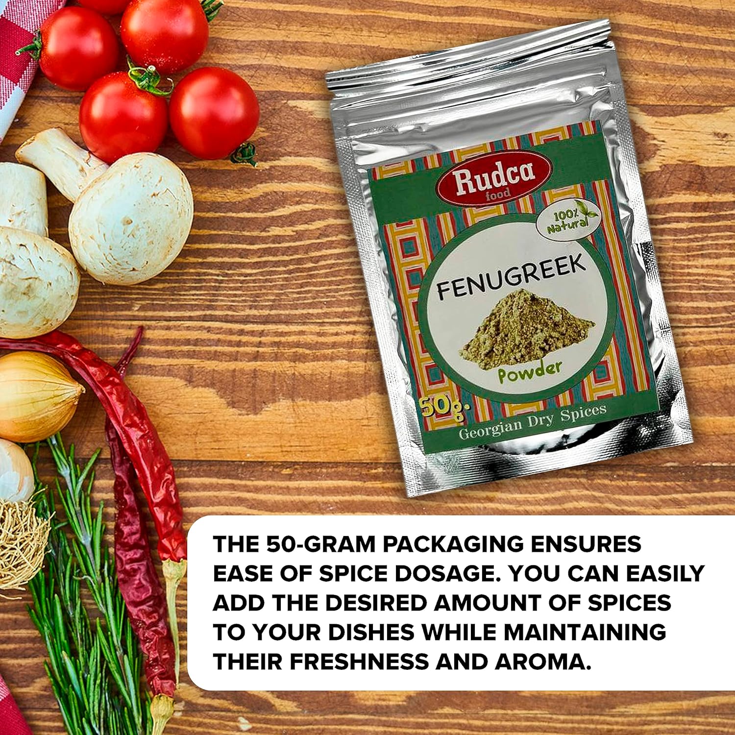 Rudca Food Utskho-Suneli Fenogreco Ground, especias naturales, especias georgianas, especias secas 100% naturales, 1.78 oz50 gr.