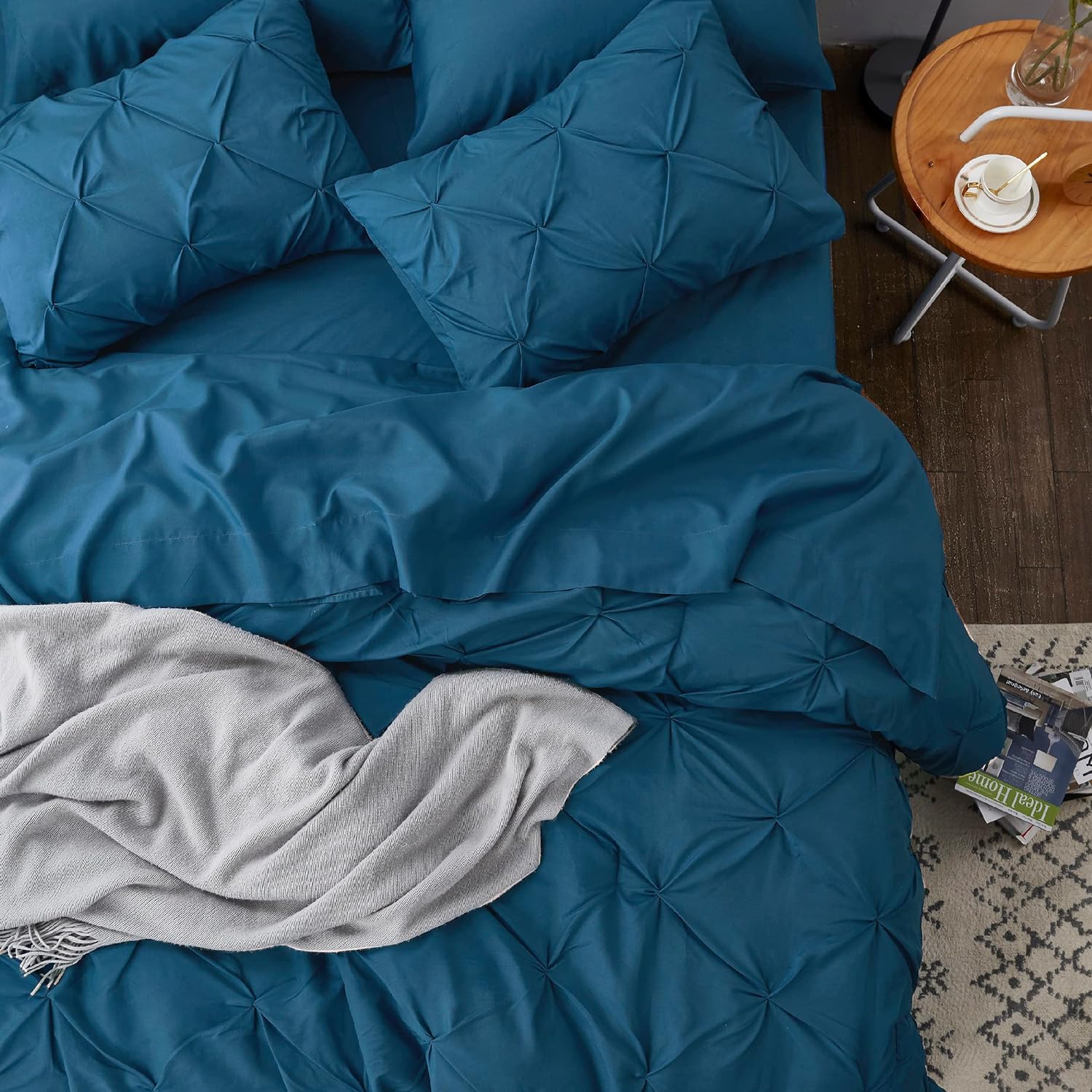 BEDSURE Juego de ropa de cama con edredón tamaño individual de 5 piezas, diseño de pliegues, con edredón, sábanas, funda de almohada y funda