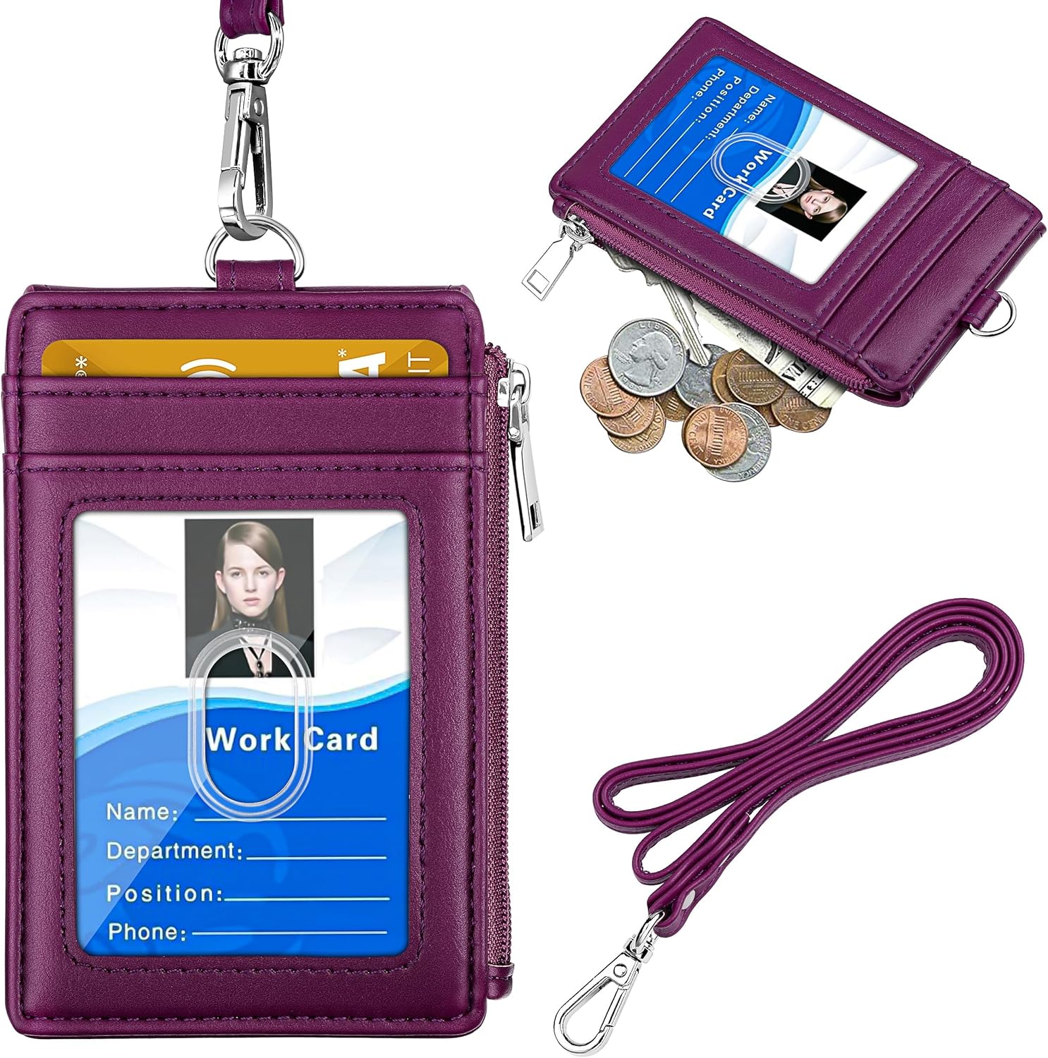 Soporte para tarjeta de identificación ELV con cremallera, de piel sintética, con 5 ranuras para tarjetas, 1 bolsillo lateral con bloqueo RFID y