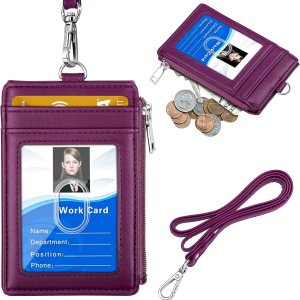 Soporte para tarjeta de identificación ELV con cremallera, de piel sintética, con 5 ranuras para tarjetas, 1 bolsillo lateral con bloqueo RFID y Soporte para tarjeta de identificación ELV con cremallera, de piel sintética, con 5 ranuras para tarjetas, 1 bolsillo lateral con bloqueo RFID y