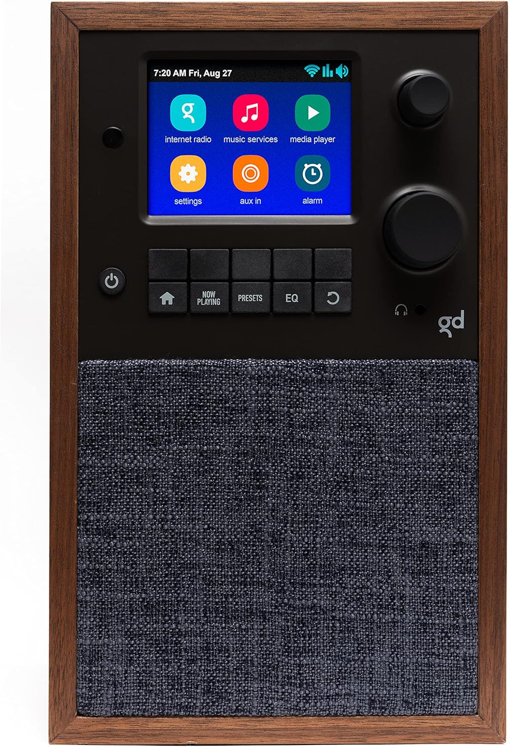 Grace Digital Mondo Elite Alto – Radio inteligente por Internet con altavoz accesorio, Bluetooth, Wi-Fi, alarma de 7 días, sin micrófono (nogal)