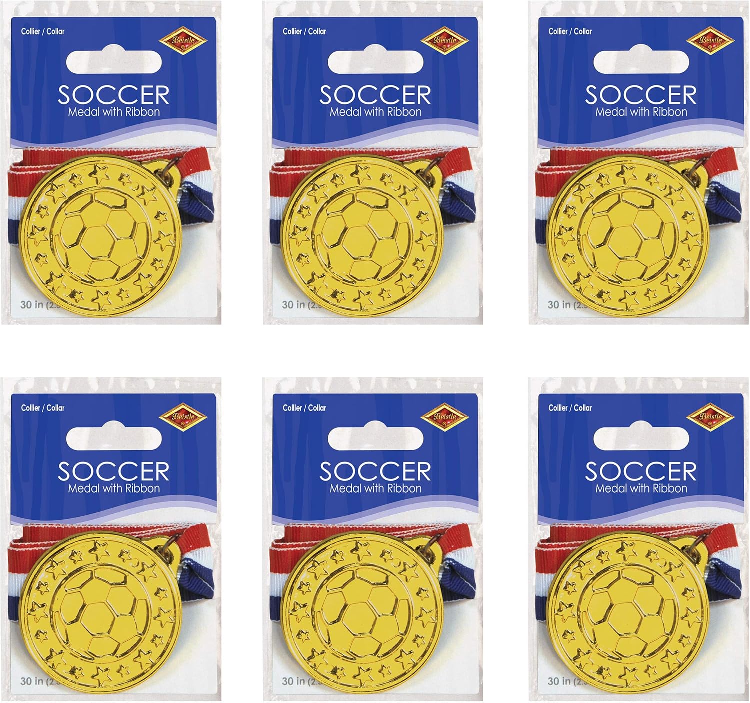 Medalla de Fútbol con Cinta Pack de 6