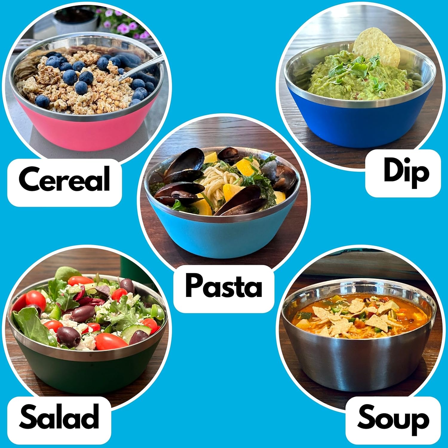 Tazones aislados de acero inoxidable para niños y adultos, juego de 4 cuencos de metal de doble pared de 20 onzas para helado, sopa, cereales,