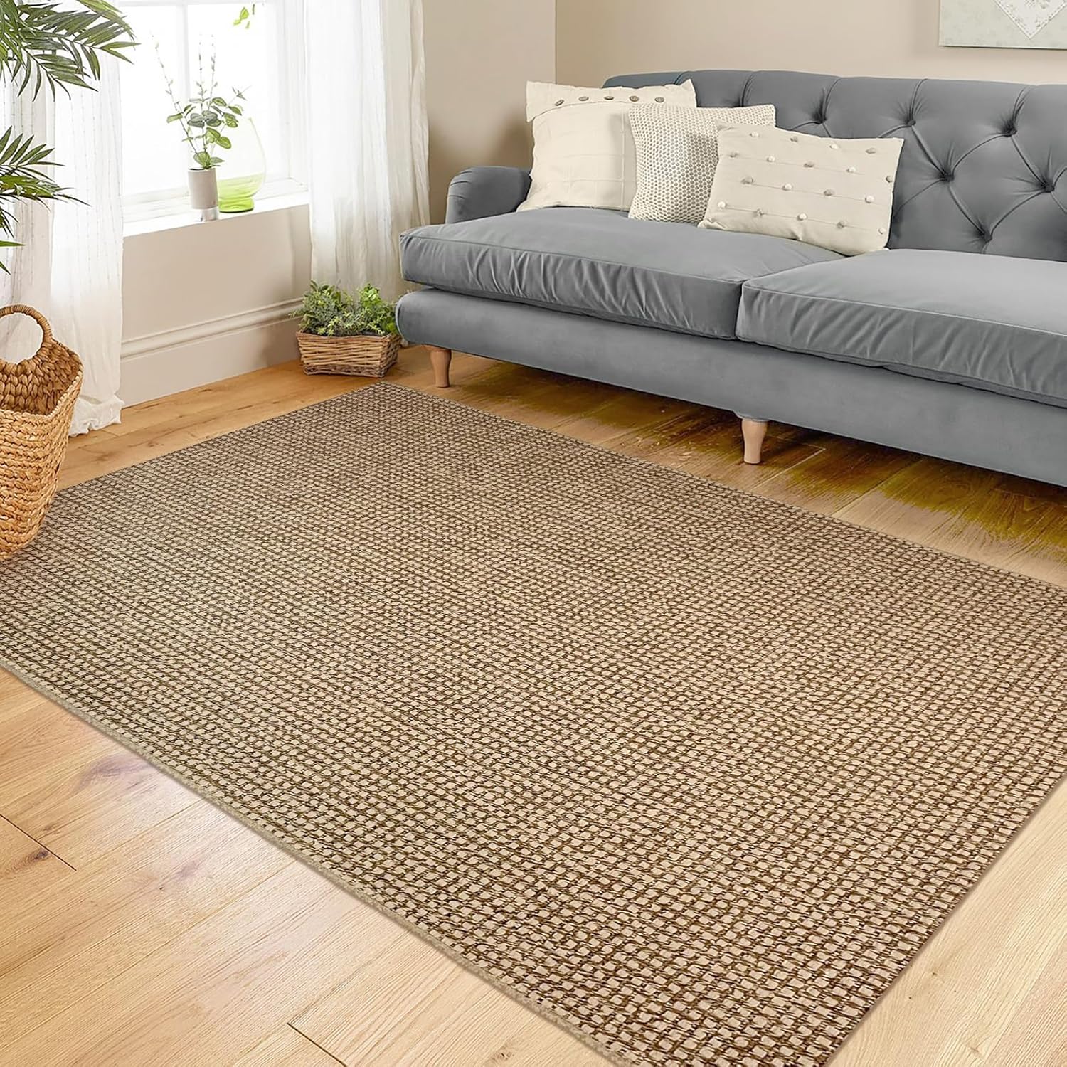 KOZYFLY Alfombras bohemias lavables de 4 x 6 pies para dormitorio, con parte trasera de goma natural, alfombras trenzadas de algodón para el suelo,