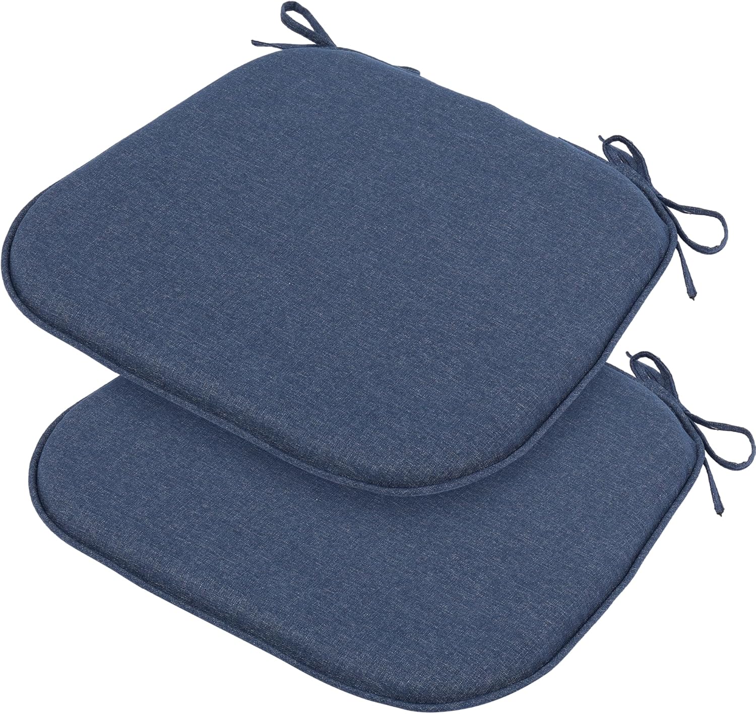 Cojines para sillas de interior azul marino, 17 x 16 pulgadas, juego de 2, almohadillas de espuma de alta densidad con lazos y respaldo