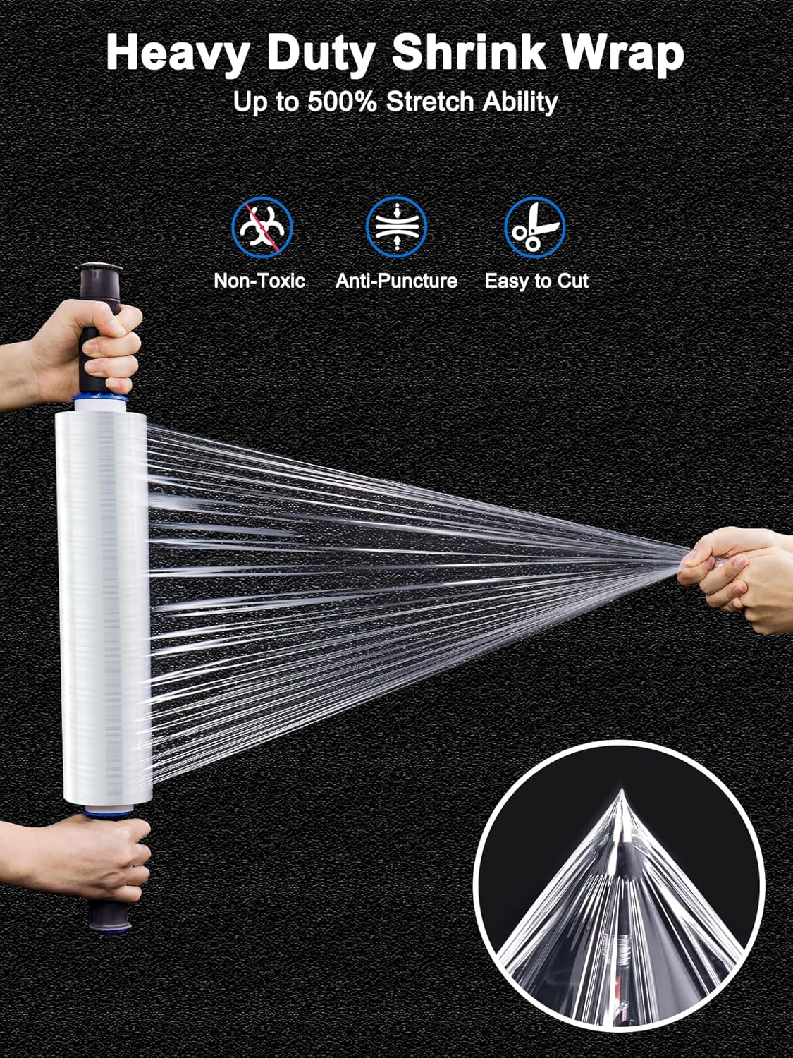 Película elástica para envolver, envoltura retráctil de 15 pulgadas x 1000 pies con asas, rollo de plástico de resistencia industrial, rollo de