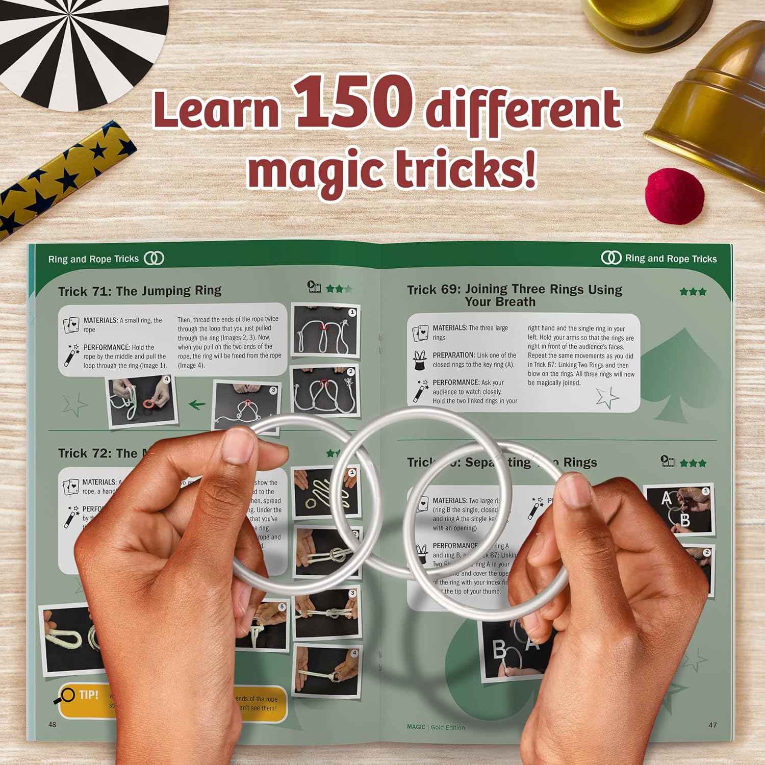 Thames & Kosmos Magic Gold Edition Juego con 150 trucos Manual de instrucciones a todo color de 96 páginas 42 accesorios Tutoriales en video - Imagen 4