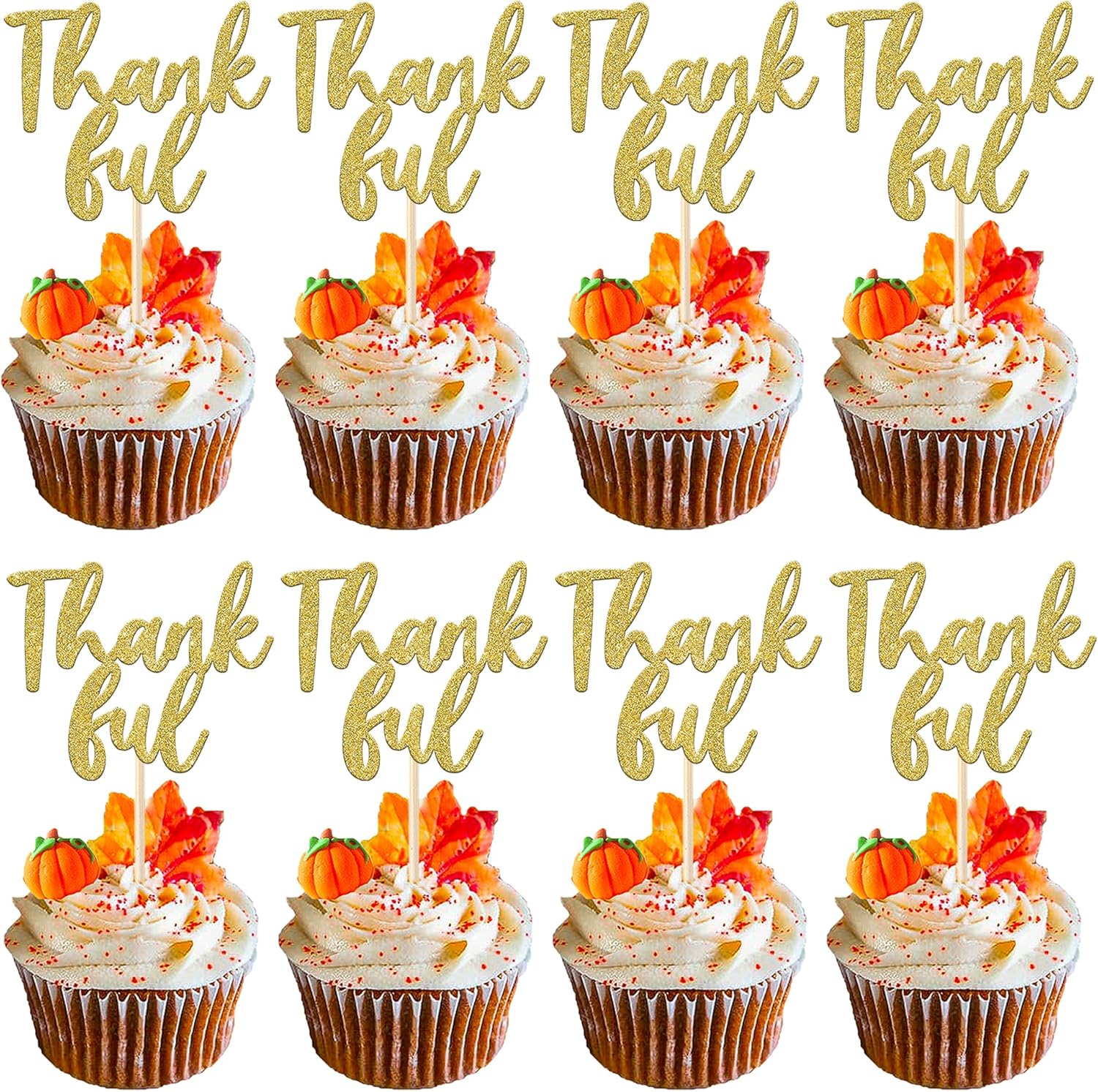 Paquete de 24 adornos para cupcakes con purpurina con purpurina para dar gracias, decoración de pasteles para el día de Acción de Gracias, para baby