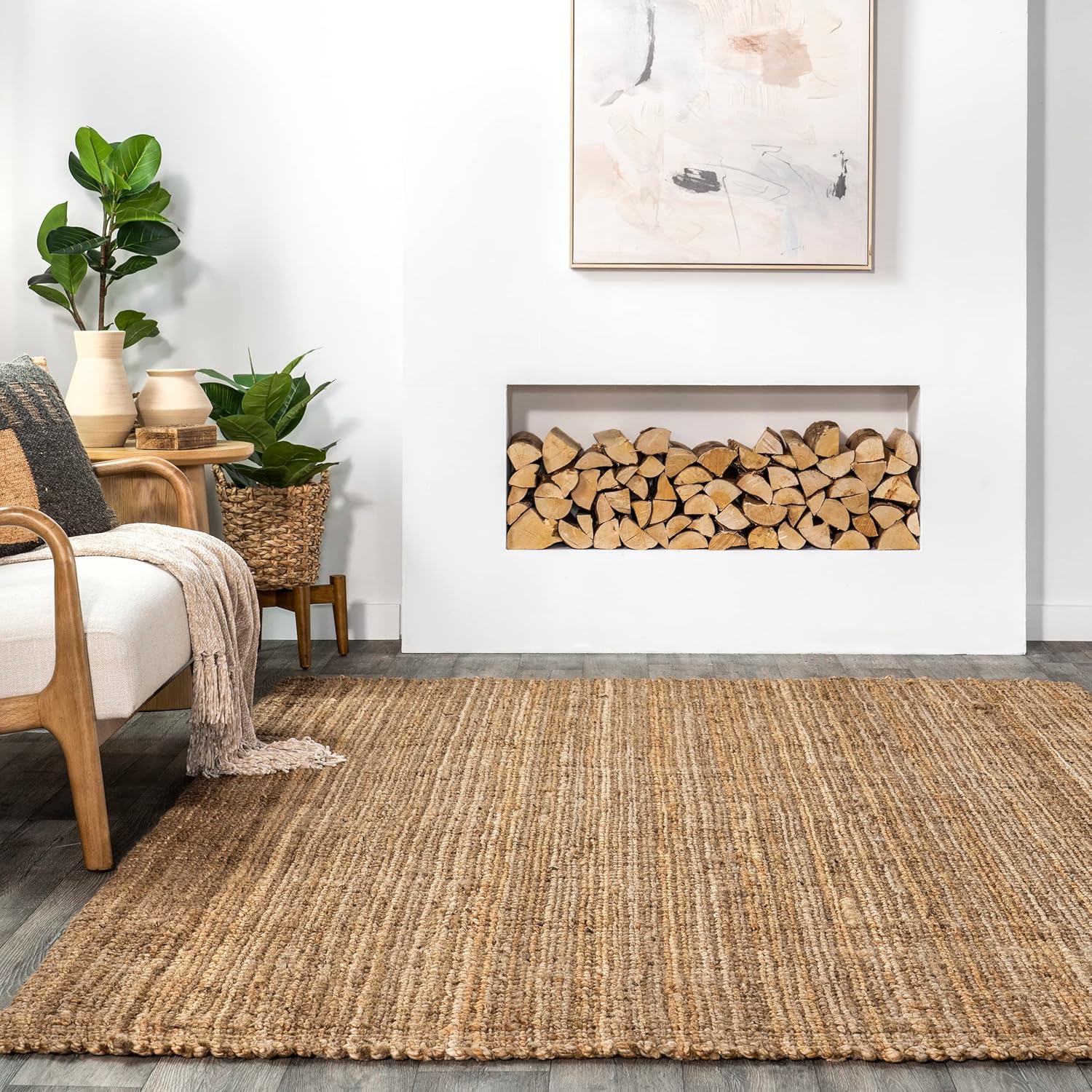 nuLOOM Ashli – Alfombra sólida de yute estilo casa de campo, 2 pies 6 pulgadas x 8 pies, color natural