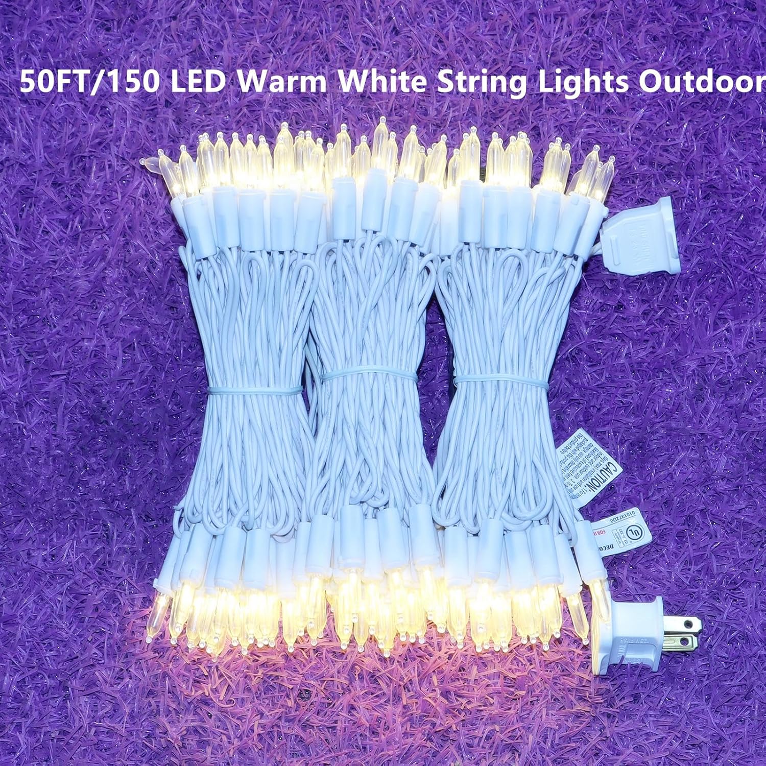150 luces LED de Navidad de color blanco cálido, cadena de luces LED de grado comercial, cable blanco de 50 pies, para uso en interiores y