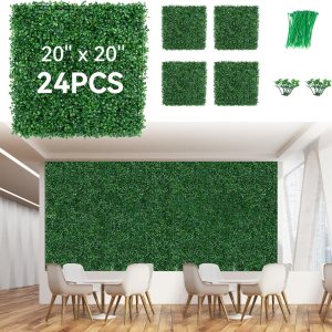 24 paneles de fondo de pared de césped de 20 x 20 pulgadas con lazos de cremallera, paneles de césped artificial de boj para pared de jardín y 24 paneles de fondo de pared de césped de 20 x 20 pulgadas con lazos de cremallera, paneles de césped artificial de boj para pared de jardín y