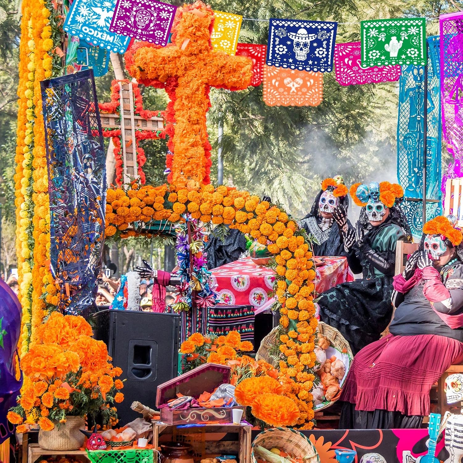 118 decoraciones de fiesta mexicana incluyen flores de caléndula Día de los Muertos, cartel para el Día de los Muertos, Cinco de Mayo, fiesta