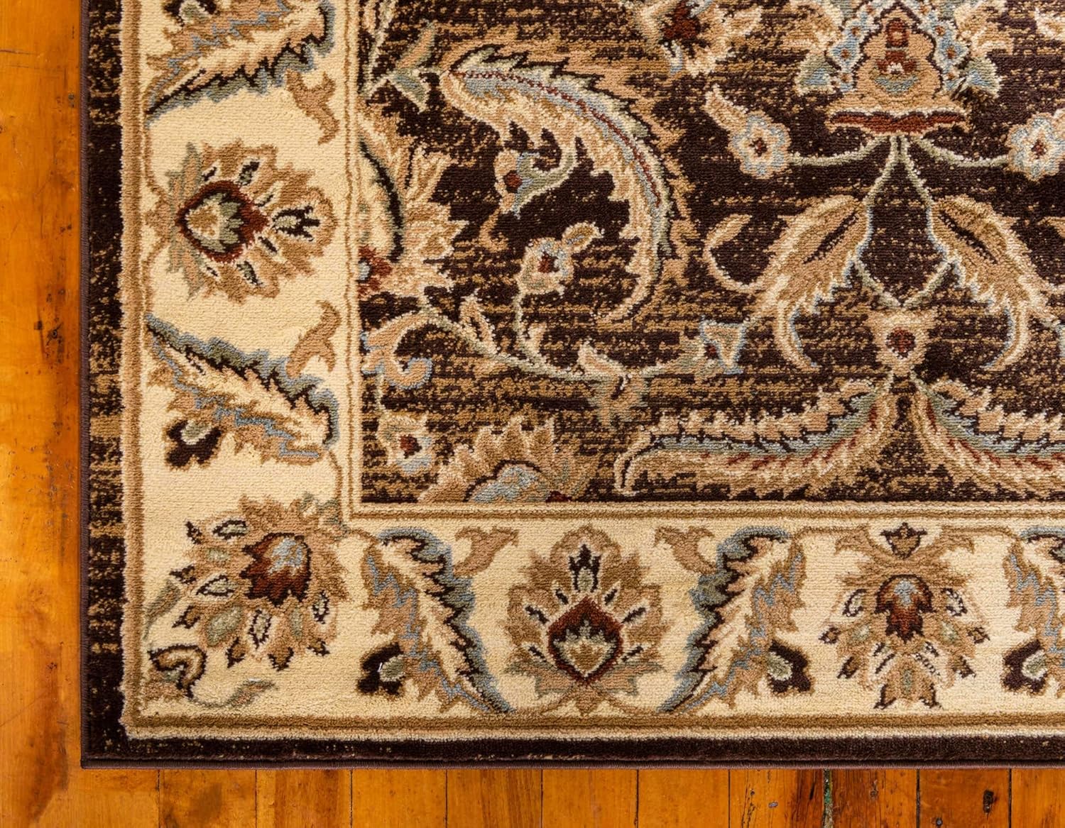 Unique Loom – Colección Voyage – Alfombra redonda tradicional oriental, marrón, Polipropileno, MarrónAzul Claro